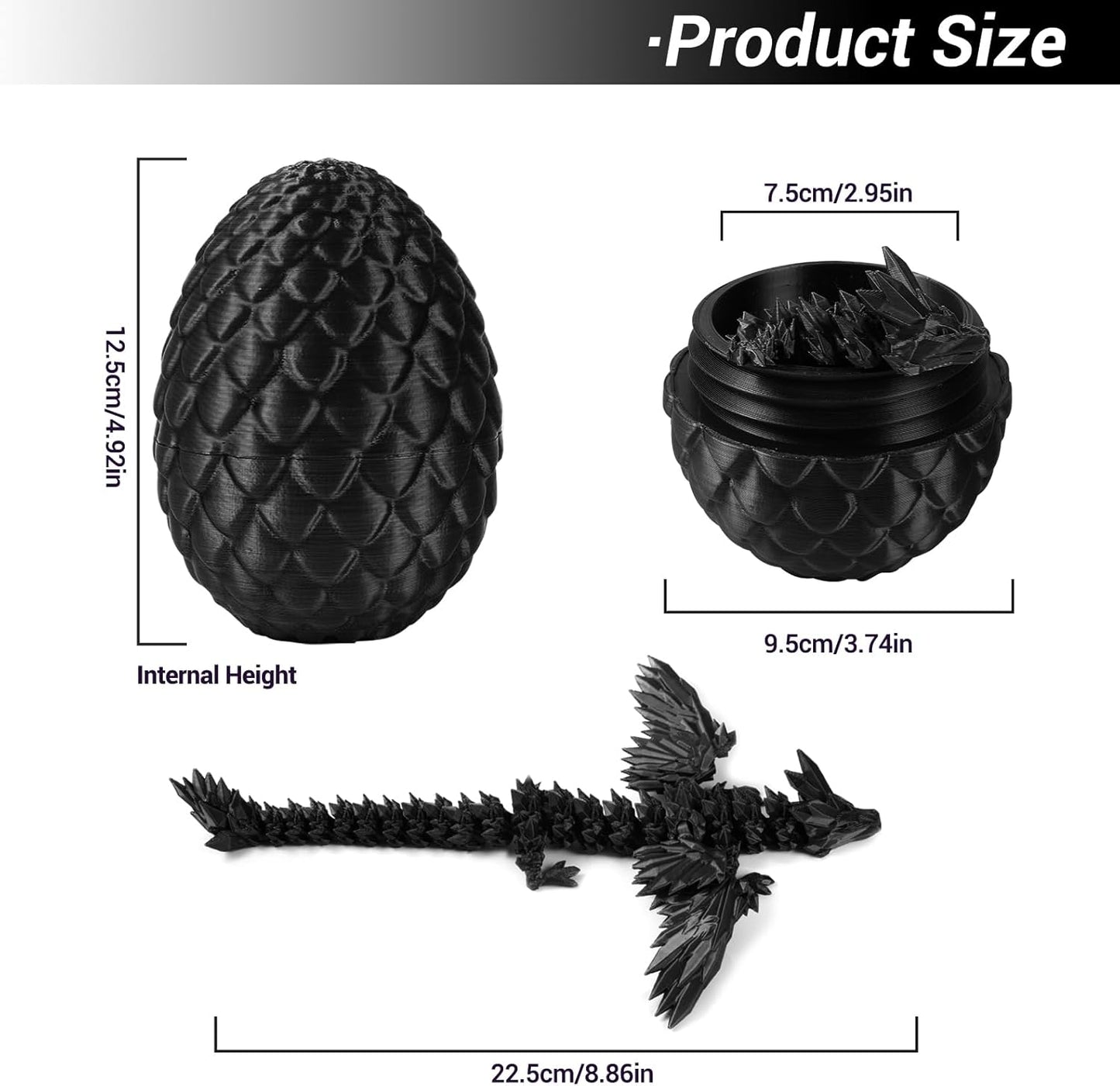 Antetek 3D Printed Dragon with Wings，3D Printed Dragon Egg，3D Printed Dragon in Egg， Movable Articulated Crystal Dragon Eggs with Dragon Inside with Wings