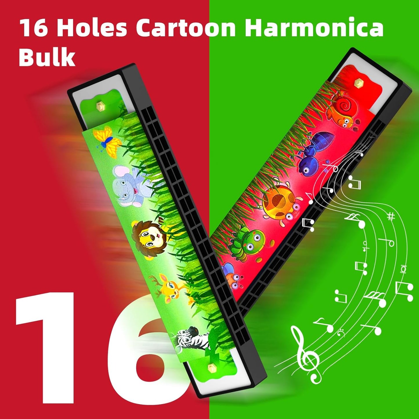 35 Pcs Harmonica for Kids 16 Holes Musical Instrument, Return Gift Cartoon Double Row Harmonica Bulk Toy for 3 Years + Kids Party Favors Goodie Bags Stuffers & Operation Christmas Child Items
