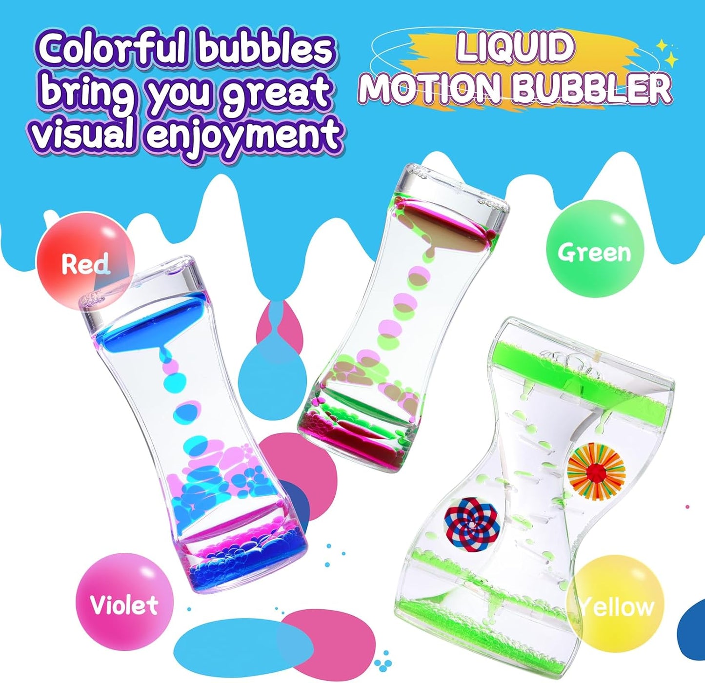 3Pack Liquid Motion Bubbler Timer for Caliming Sensory Toys, Autism Toys,Fidget Toy, Children Activity, Desk Toys,Novelty Gifts,Holiday Stocking Stuffers, ADHD Office Home Desk Toys Decorations