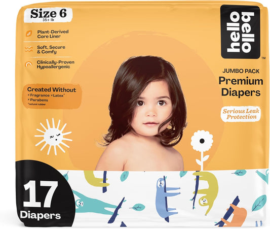 Hello Bello Premium Baby Diapers Size 6, 17 Count of Disposable, Extra-Absorbent, Hypoallergenic Baby Diapers with Snug and Comfort Fit, Sleepy Sloth