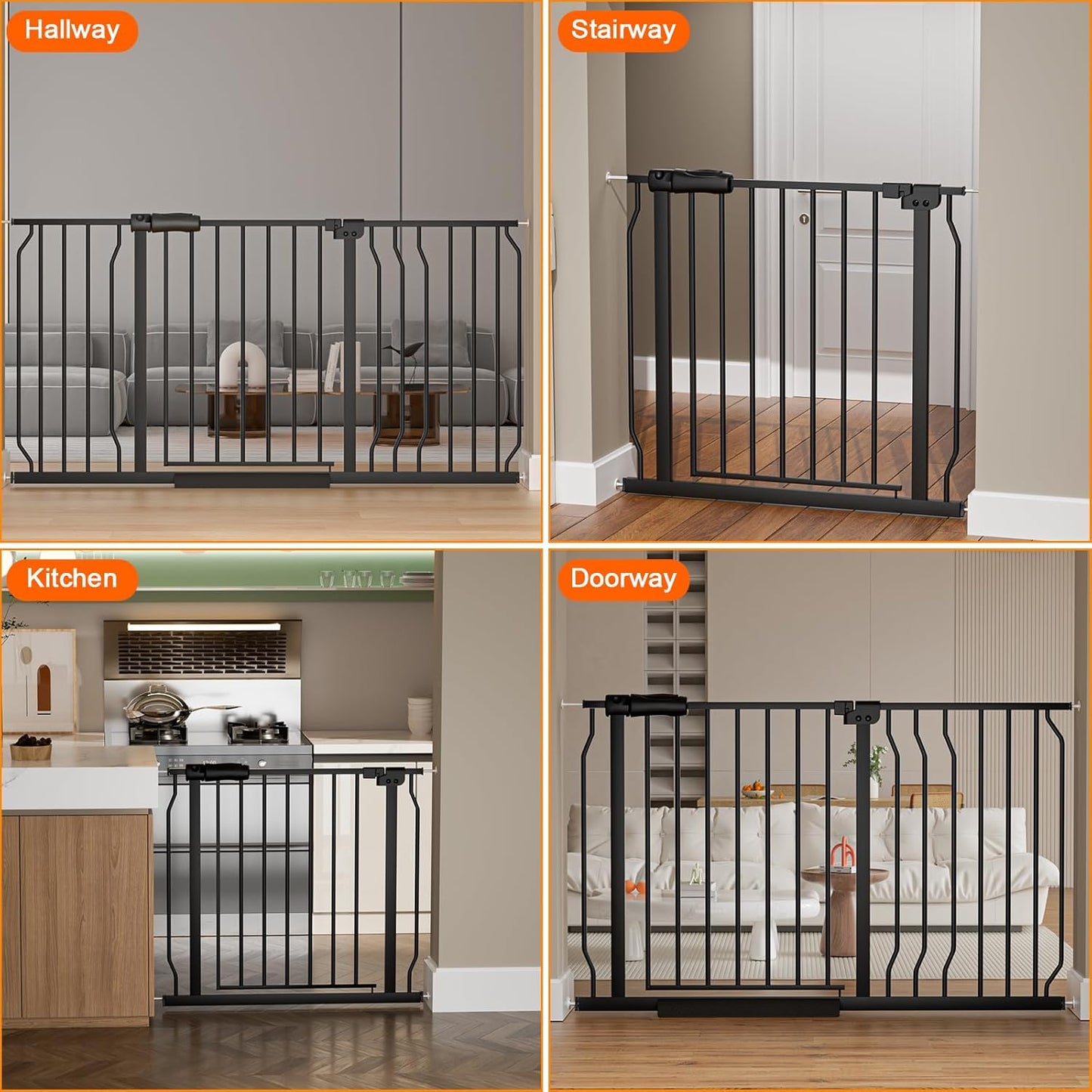 HOOEN 30" Tall Extra Wide Baby Gate for Stairs Doorways 57.5 to 62 Inch Large Long Dog Gates Tension Baby Gate Walk Through Child Gates for Kids or Pets Indoor Safety Gates