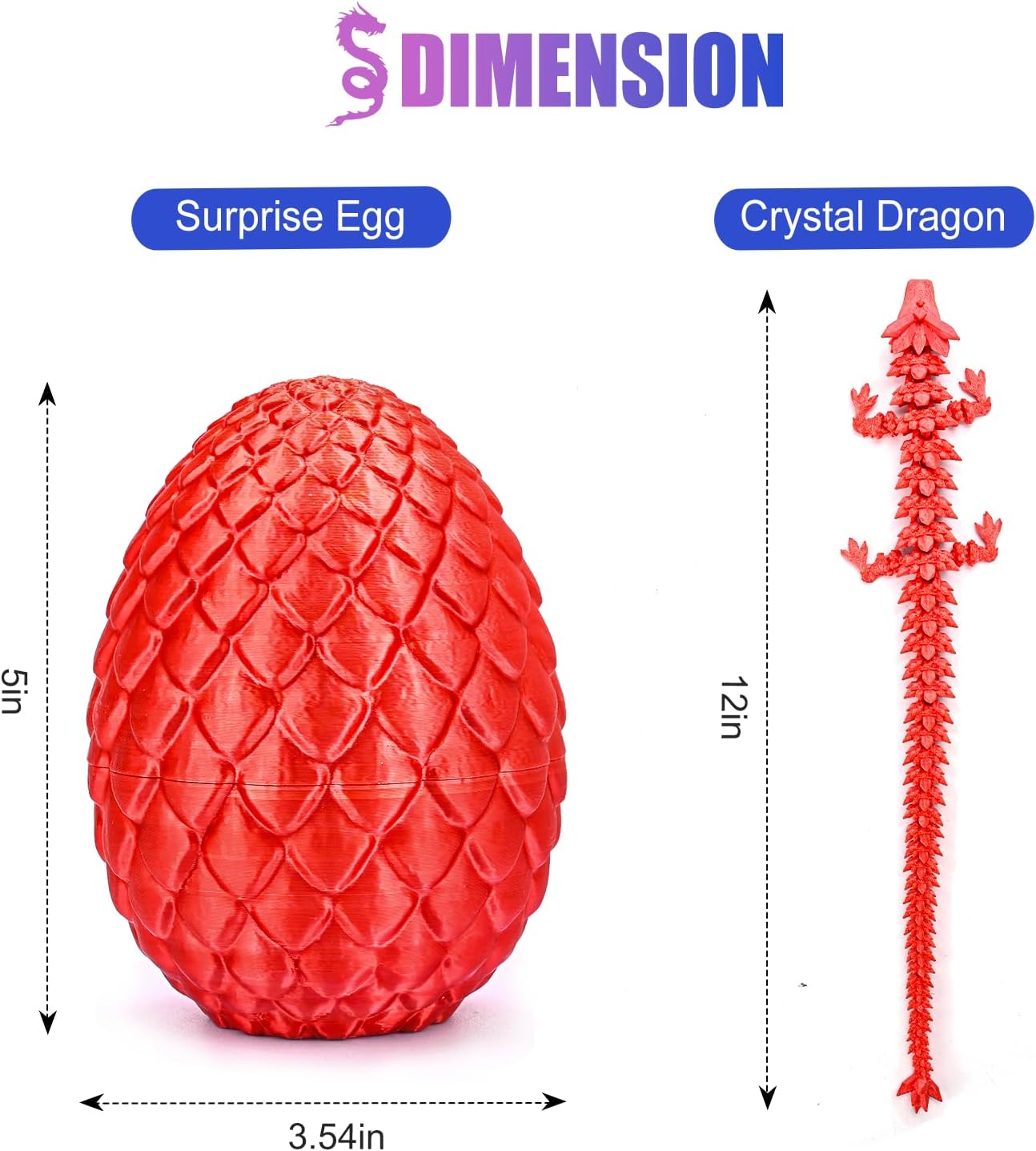 12inch Dragon Egg, Year of The Dragon, 3D Printed Dragon, Executive Desk Toys, Articulated Dragon, Fidget Toys Gifts for Graduates Students Teachers Adults (Red)