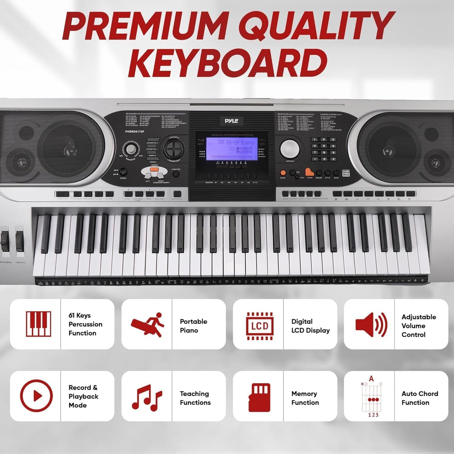 Pyle, Digital Musical Karaoke Portable Electronic Piano Includes Water-Resistant Case Bag, Keyboard Stand, Sustain Pedal & Headset (61 Keys), Compact (PKBRD6175P)