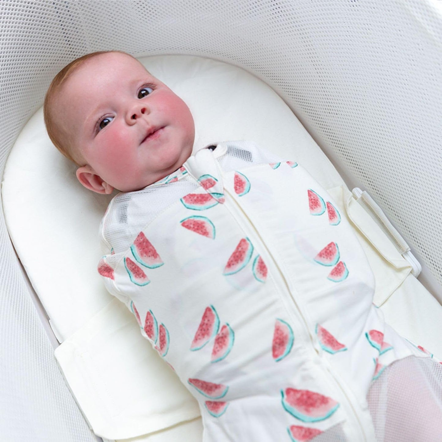 Happiest Baby SNOO Sleep Sack - 100% Organic Cotton Baby Swaddle Blanket - Doctor Designed Promotes Healthy Hip Development (Ivory Watermelons, Small)