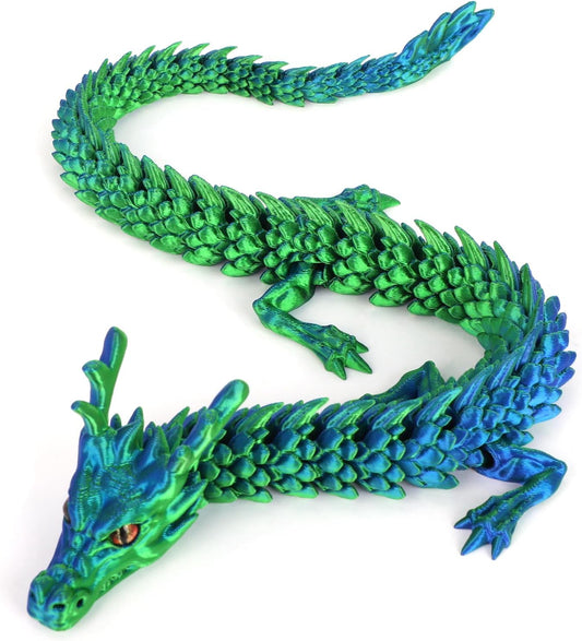 3D Printed Dragon, 17.7 Inch Articulated Dragon, Crystal Dragon, Dragon Fidget Toy, Home Office Decor Executive Desk Toys (Green)