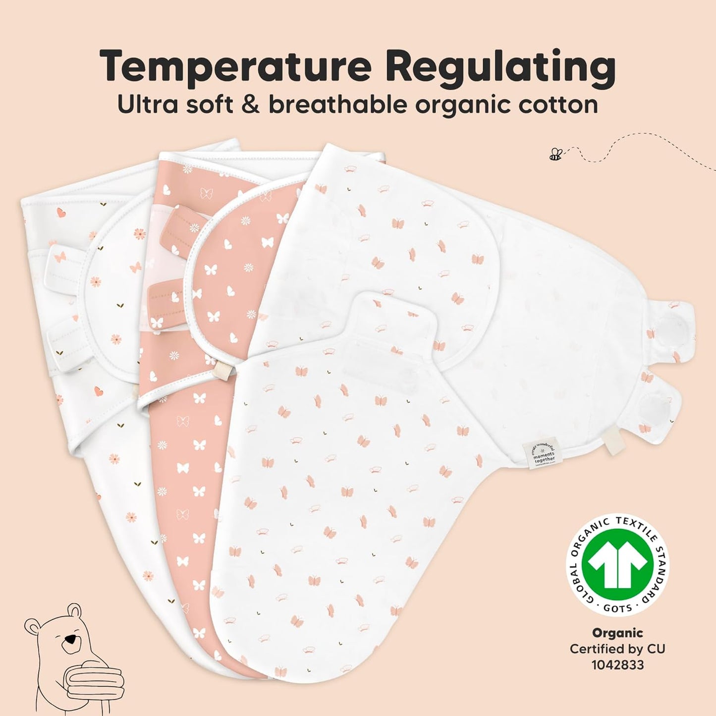 KeaBabies 3-Pack Organic Baby Swaddle Sleep Sacks - Swaddles for Newborns, Infant 3-6 Months, Baby Girls, Boys, Soft & Snug Newborn Sleep Sack, Nursery Swaddling Blankets (Butterflies, L)