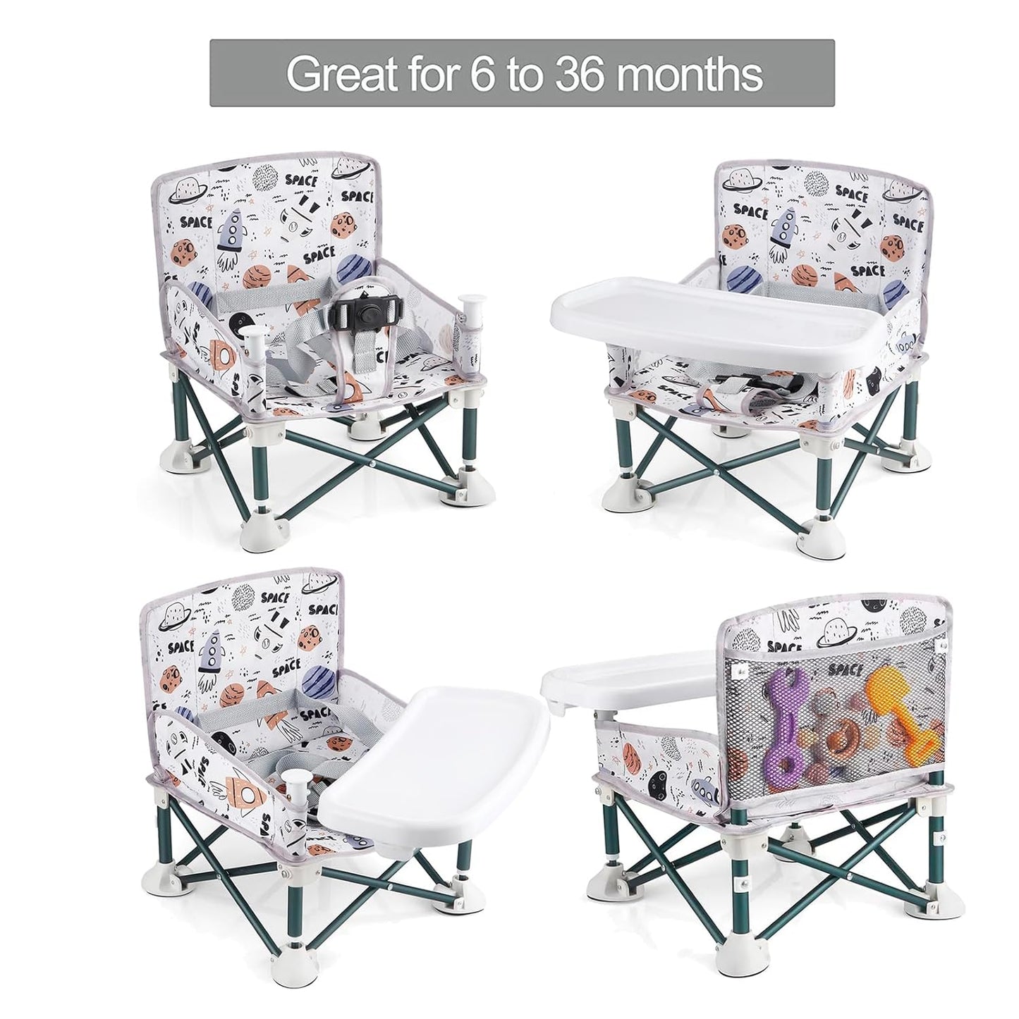 PandaEar Portable Baby Seat Travel| Compact Fold with Straps for Indoor/Outdoor Use| Great for Camping, Beach, Lawn |Toddlers, Kids, Boys, Girls (Without Placemat, White)