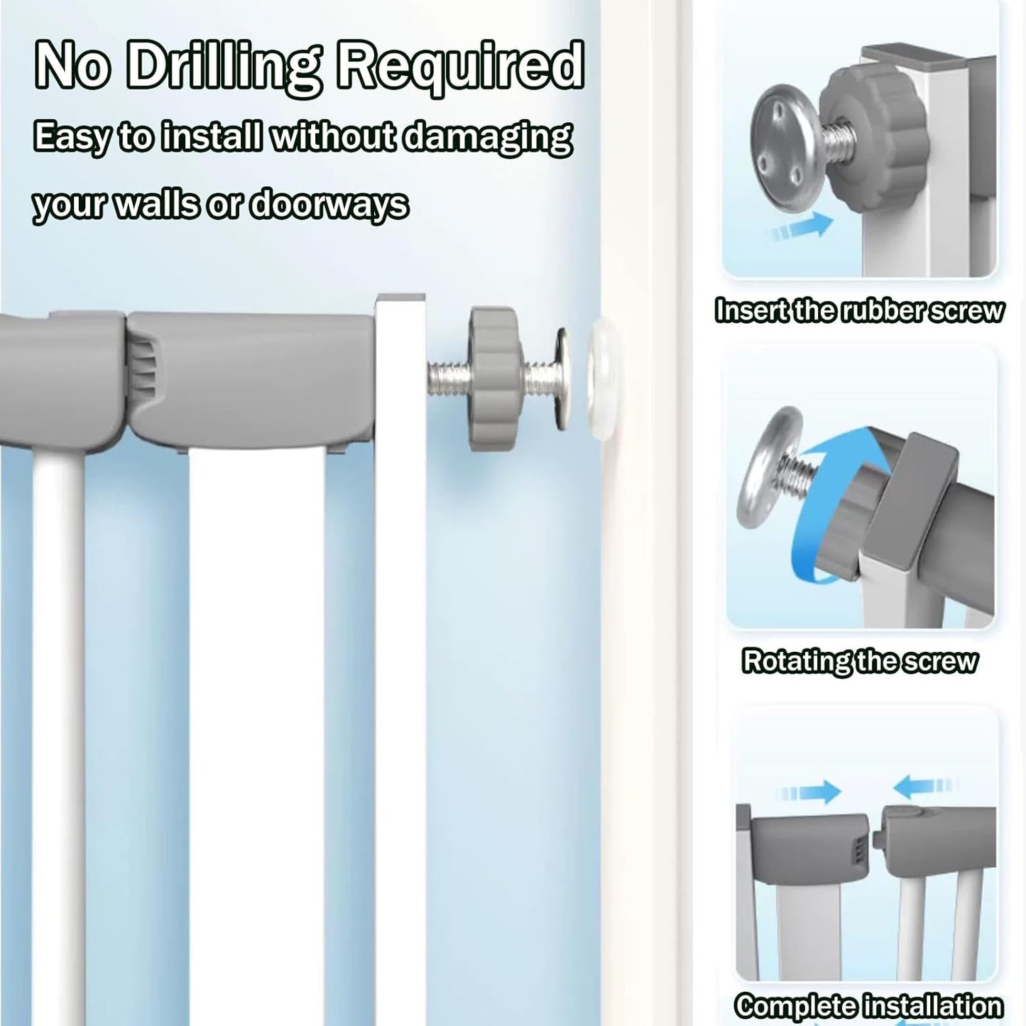 51 Inch Extra Tall Baby Gate Auto Close Cat Gate Adjustable 29.92"-43" Wide Pressure Mounted Pet Gate for Doorways,Stairs, House (White, 51.18 inch)