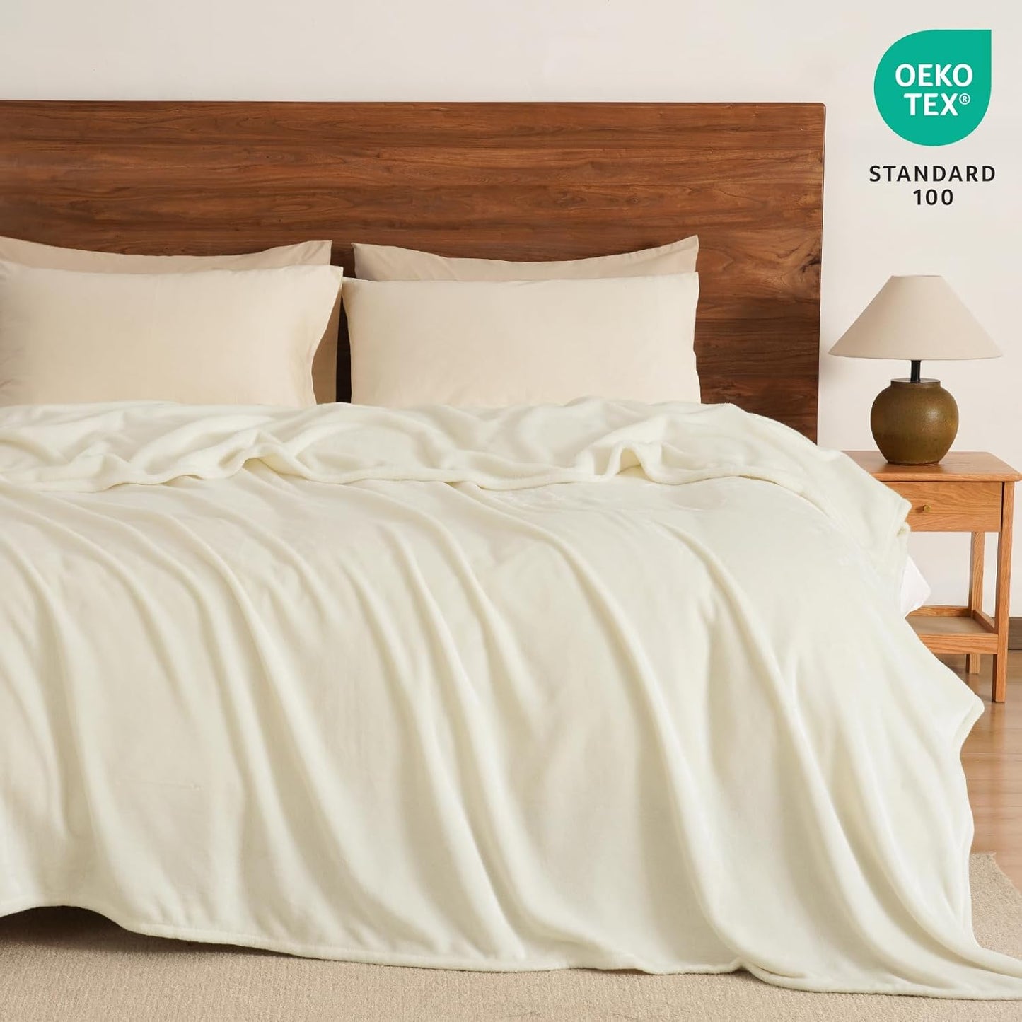 PHF Ultra Soft Fleece Blanket Twin Size, No Shed No Pilling Luxury Plush Cozy 300GSM Lightweight Blanket for Bed, Couch, Chair, Sofa Suitable for All Season, 66" x 90", Cream