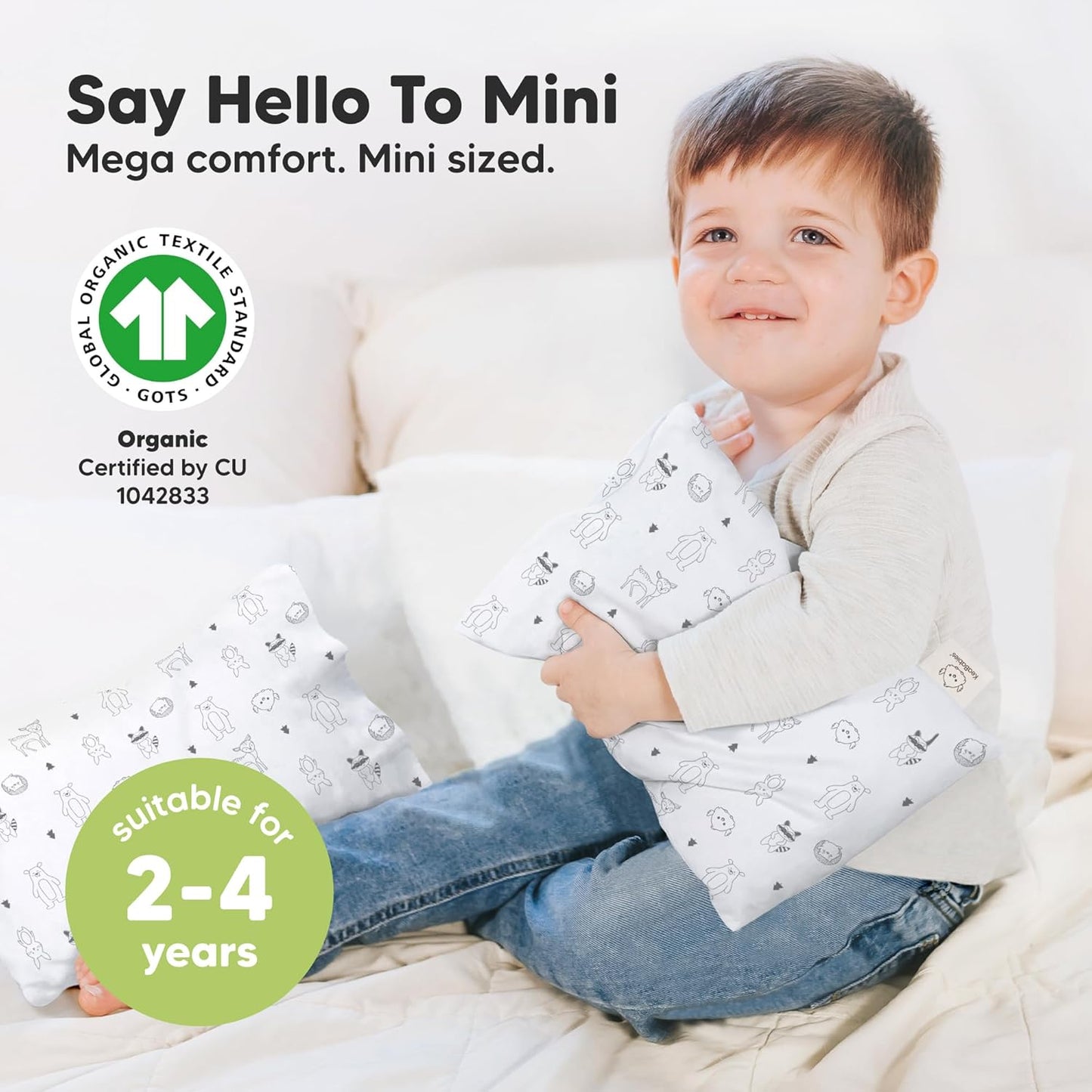 Mini Toddler Pillow with Pillowcase - 9x13 My Little Dreamy Travel Kids Pillow for Sleeping, Toddler Bed, Small, Tiny, Organic Cotton Pillowcase, Soft & Breathable, Kids 2-4 Years Old (KeaFriends)
