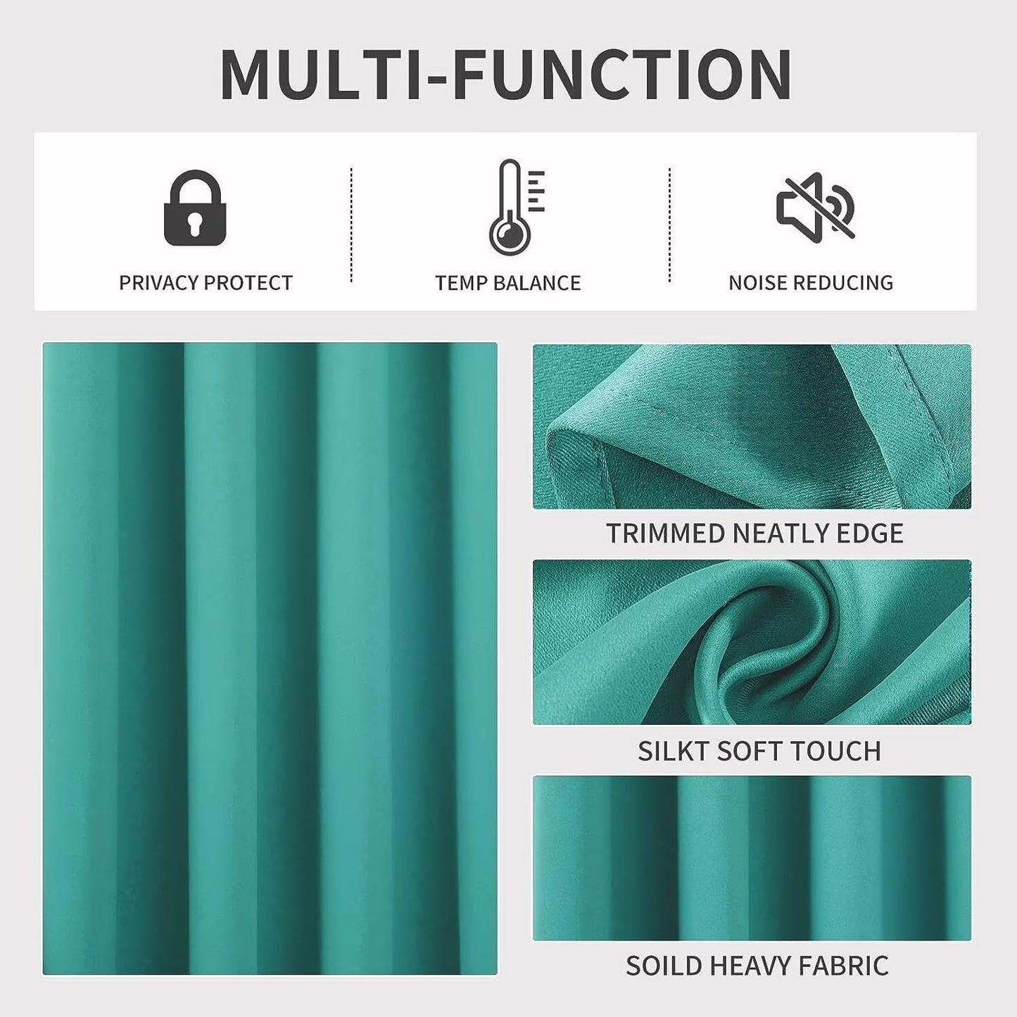 Joydeco Blackout Curtains 72 Inch Length 2 Panels Set, Thermal Insulated Long Curtains& Drapes 2 Burg, Room Darkening Grommet Drapes for Living Room Bedroom Window (W52 x L72 Inch, Peacock Blue)