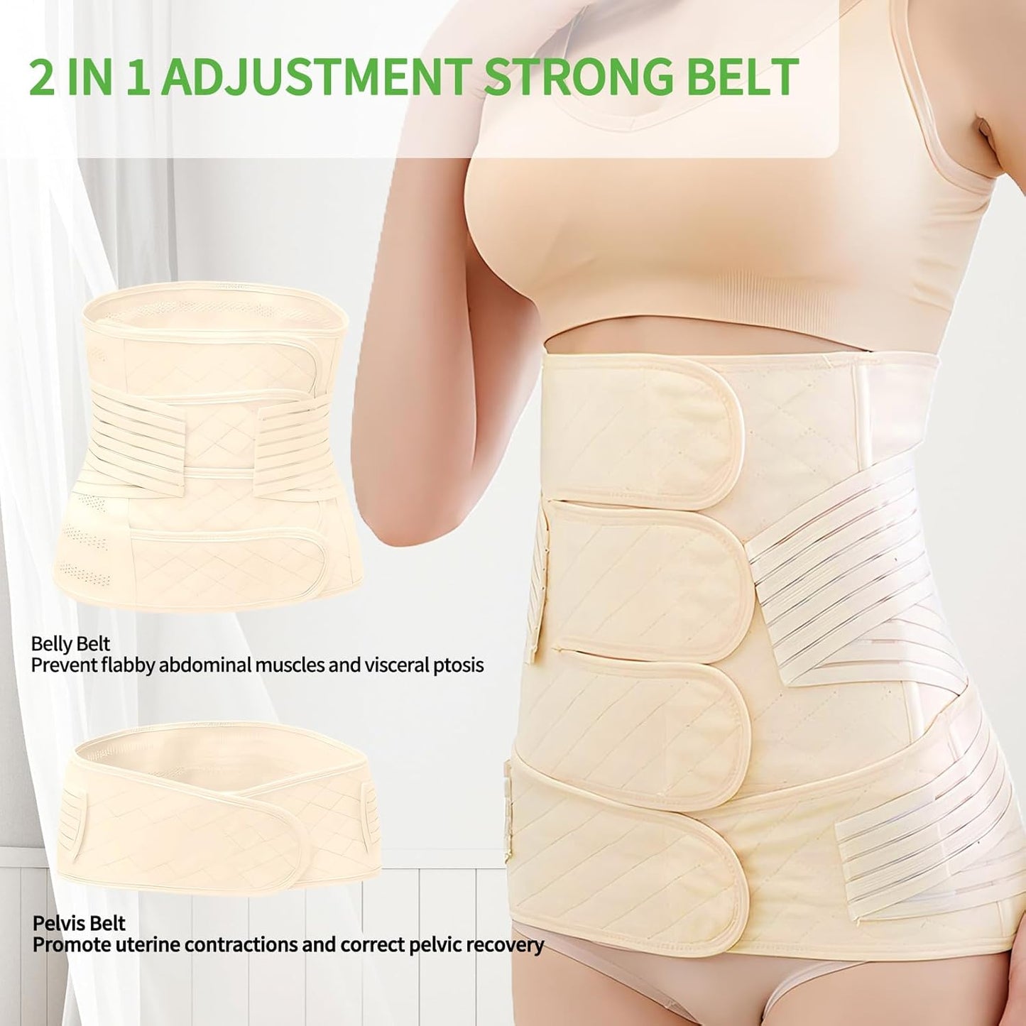 2 in 1 Postpartum Belly Band Wrap Beige, C-Section Support Belt Medium, Post Partum Support Recovery Waist/Pelvis Belt, Hysterectomy Belly Band Binder Girdle Stomach
