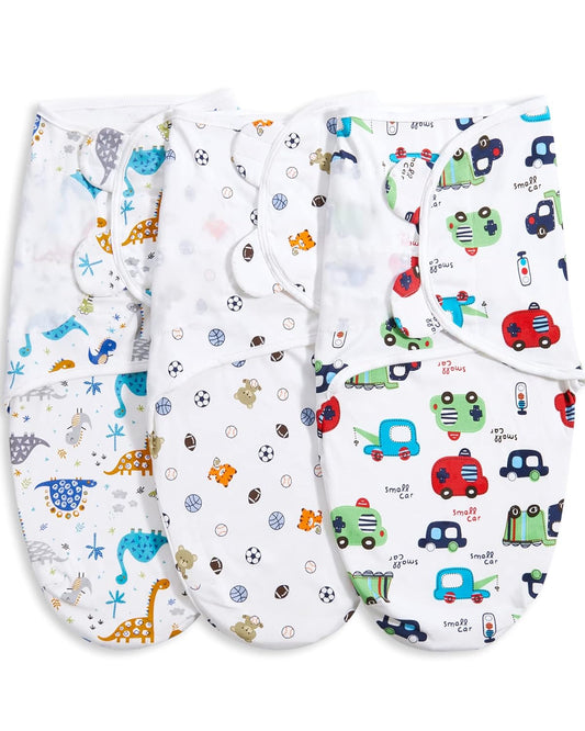 Bubble bear Baby Boy Girl Swaddle Blankets, 3-6 Months - Hypoallergenic, Adjustable Swaddle Sleep Sacks, Cute Soccer Ball, Dinosaur Pattern, 3 Pack