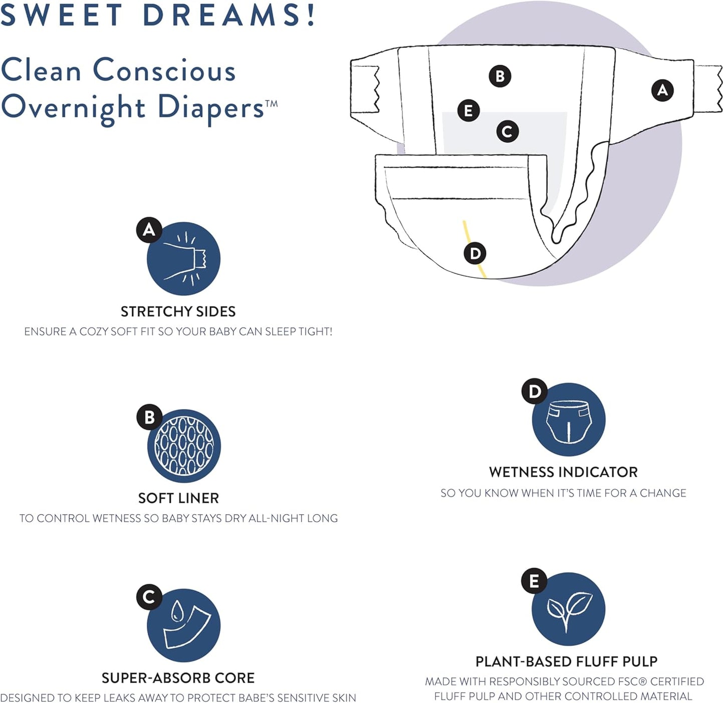 The Honest Company Clean Conscious Overnight Diapers for Sensitive Skin | Hypoallergenic, Fragrance Free | Cozy Cloud + Star Signs | Club Box, Size 4 (22-37 lbs), 48 Count
