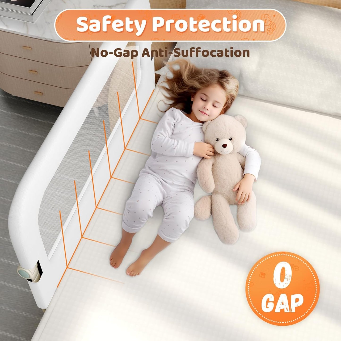 Bed Guard Rail for Toddlers - 32inch Folding up & Adjustable Heights Baby Bed Safety Rails - Portable Toddler Bed Barrier Railing Guard for Kids Twin, Bunk, Queen, Full Size Bed