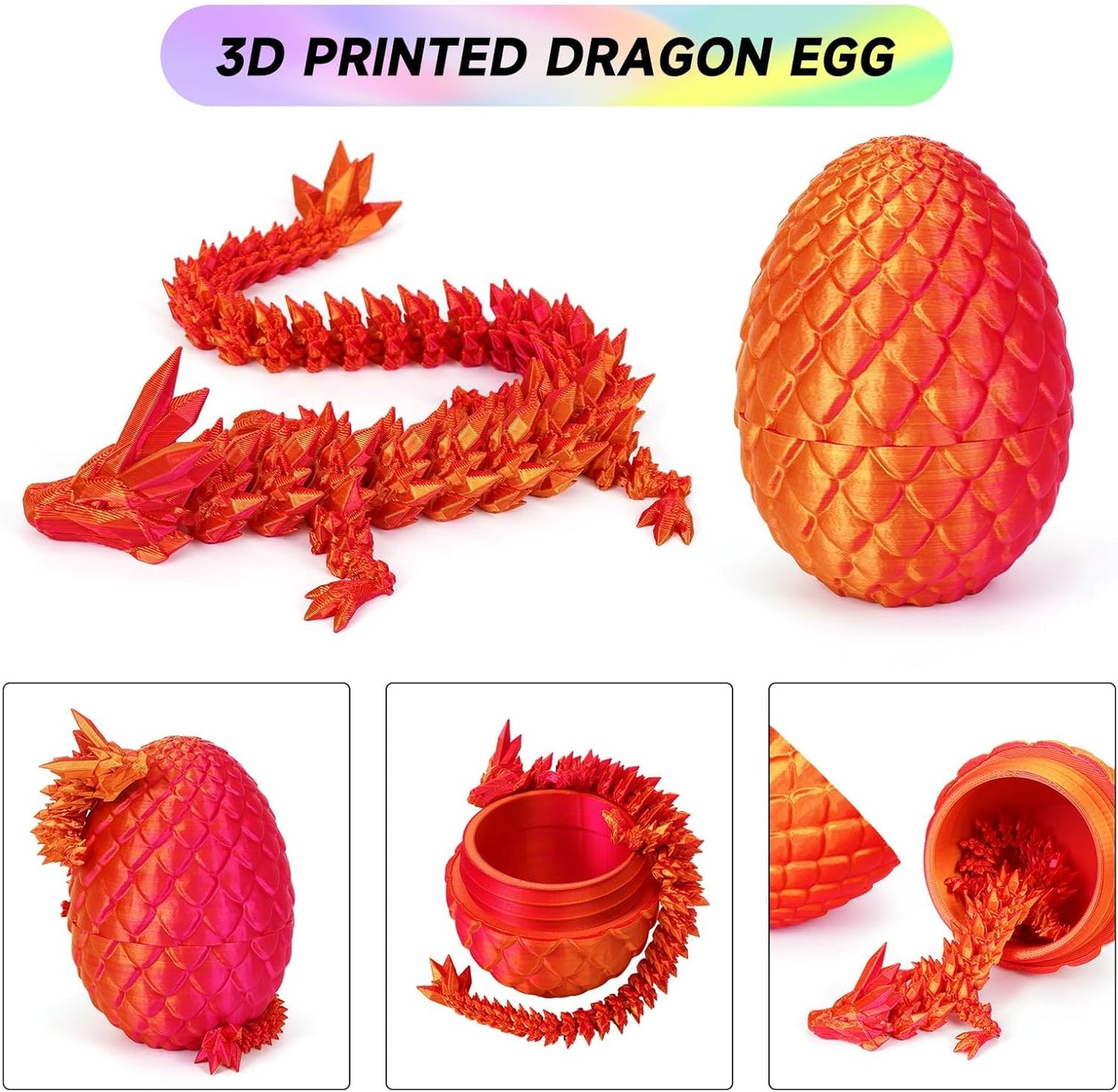 3D Printed Dragon Egg, Dragon Eggs with Dragon Inside, Crystal Articulated Dragon, Mystery Dragon Egg Fidget Toy, 3D Dragon Eggs Surprise Fidget Toy (Laser Red)