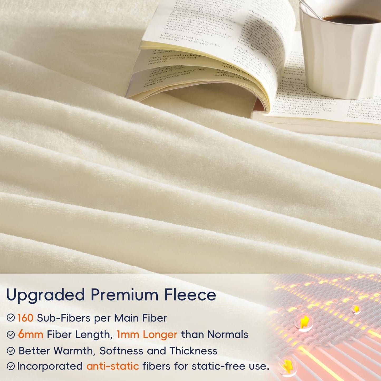 PHF Ultra Soft Fleece Blanket Twin Size, No Shed No Pilling Luxury Plush Cozy 300GSM Lightweight Blanket for Bed, Couch, Chair, Sofa Suitable for All Season, 66" x 90", Cream