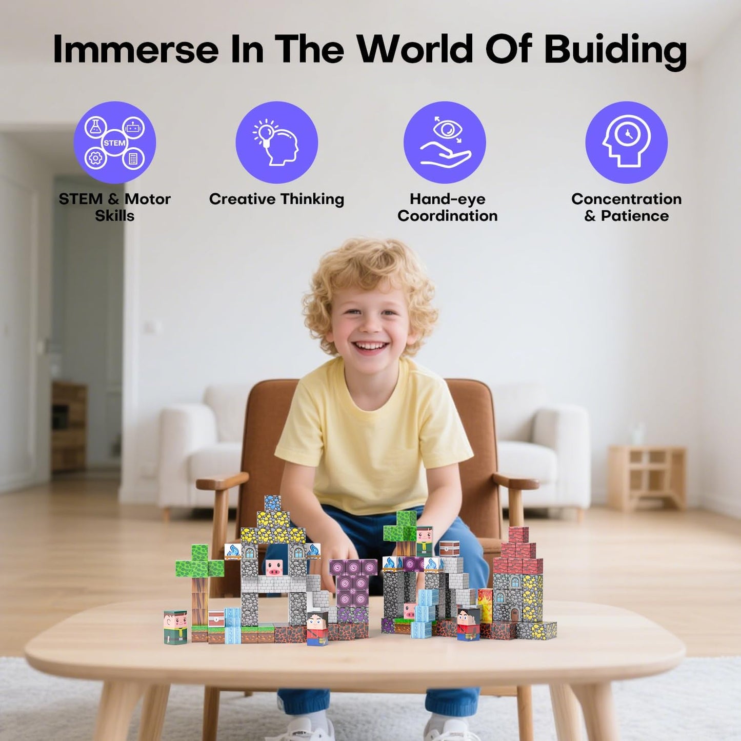 100PCS Magnetic Blocks - Magnet Tiles Toys for Kids, Magnetic Building Blocks Cubes, Stacking Magnets Toys for Kids, Birthday Gifts for Boys and Girls Age 3+ Years Old