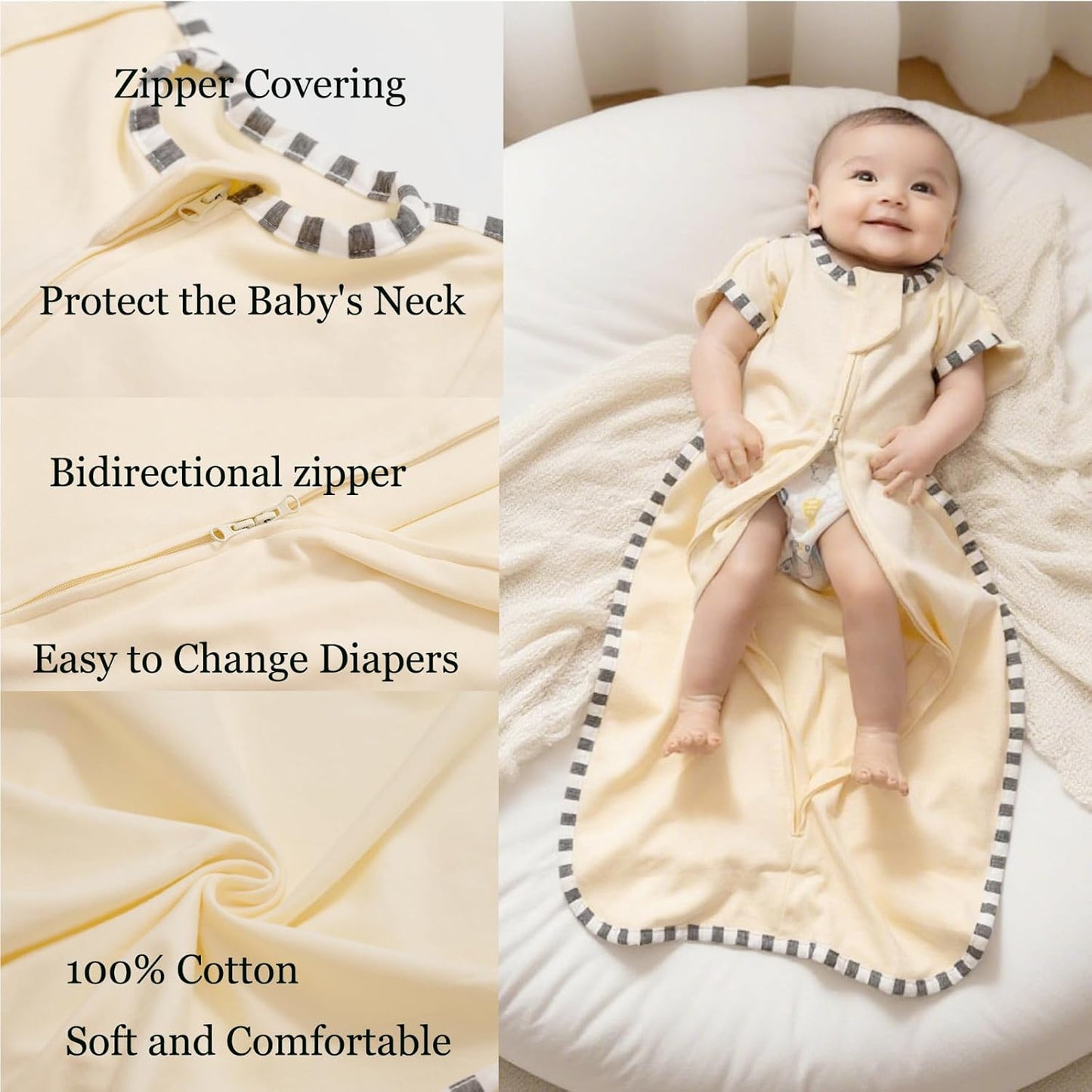 Baby Swaddle Blanket for Newborns and Infants,2-Piece Set Infant Pajamas,Bidirectional Zipper,Easy to Put On and Take Off