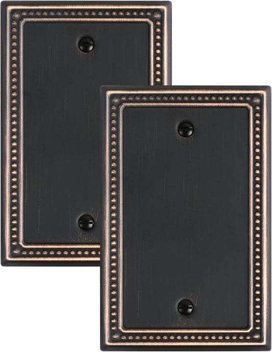 2-Pack Blank Outlet Cover Wall Plate, Metal Switch Plates Outlet Covers, Aged Bronze Pearls Beaded Decorative Wall Plates