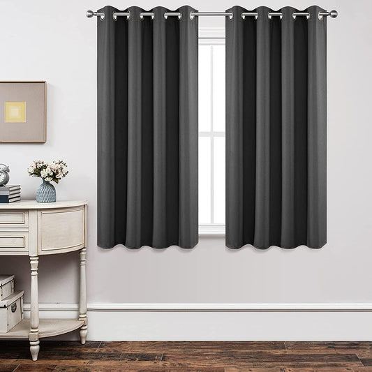 Joydeco Blackout Curtains 54 Inch Length 2 Panels Set, Thermal Insulated Long Curtains& Drapes 2 Burg, Room Darkening Grommet Drapes for Living Room Bedroom Window (W52 x L54 Inch, Dark Grey)