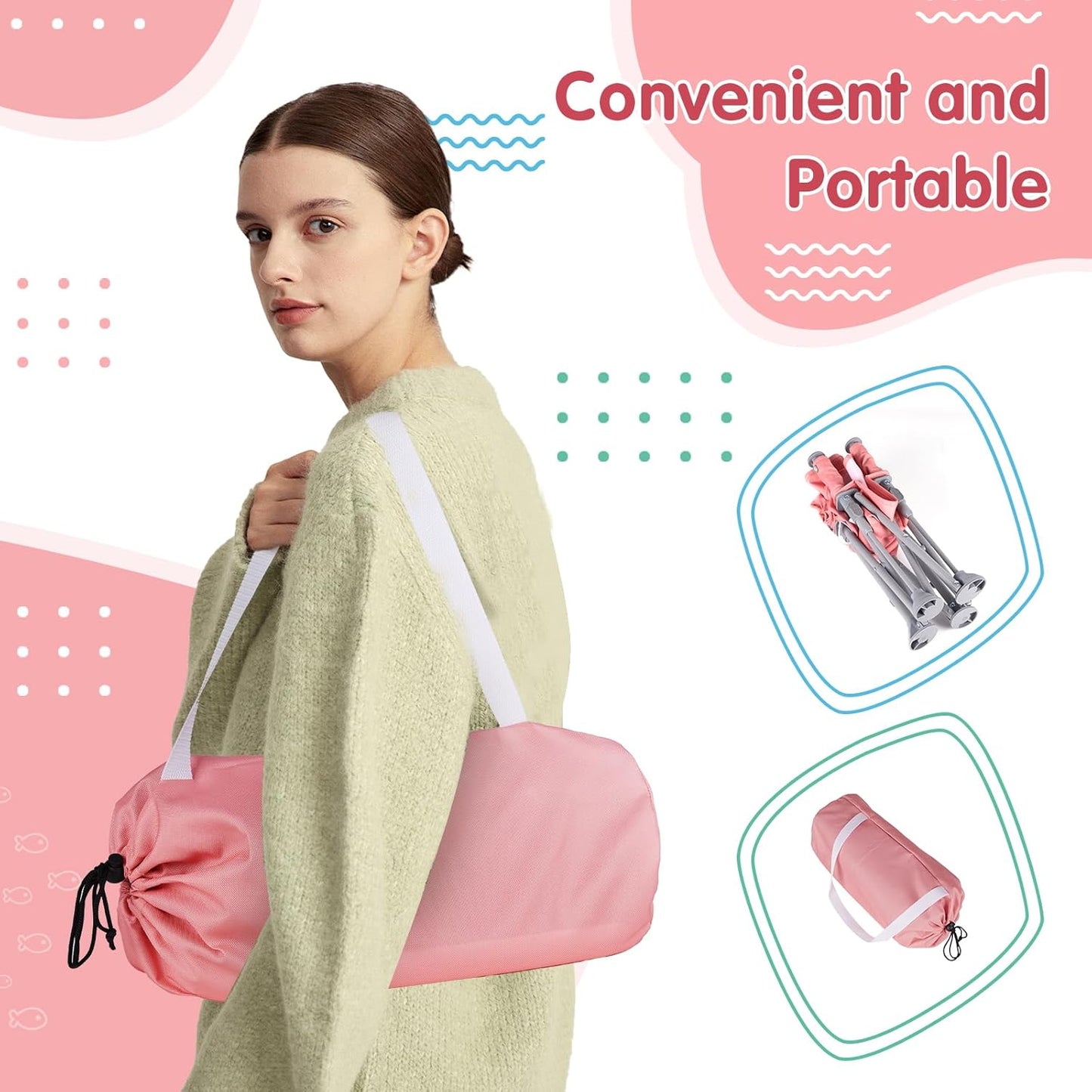 Portable Baby Booster Seat with Tray, Toddler Booster seat for Dining, Camping, Travel, Baby Beach Chair 6 Months to 3 Years Old Indoor Outdoor Use Pink