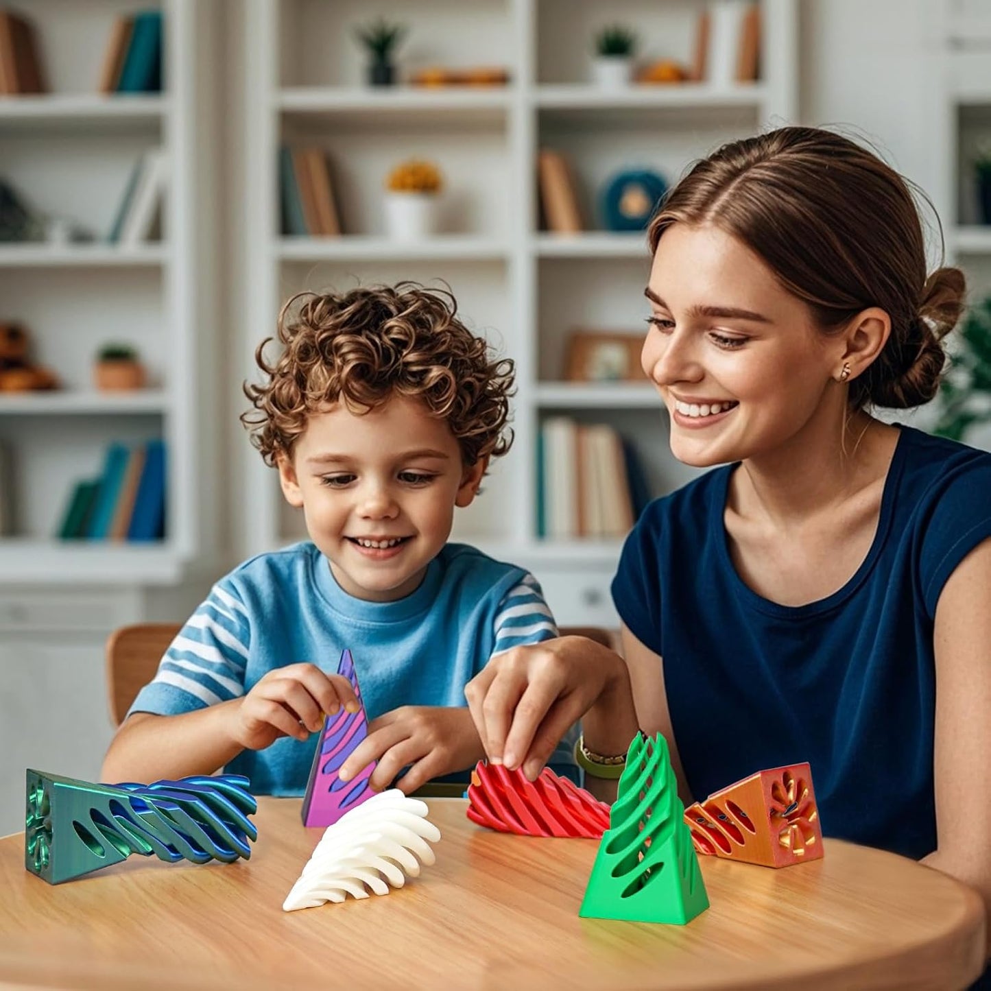Impossible Pyramid Passthrough Sculpture, 3D Printed Spiral Cone Fidget Toys, Anxiety Relief Pass Through Pyramid Fidget Toy, Stress Relief Desk Toy Adults, Christmas, Birthday Gifts (Green White)