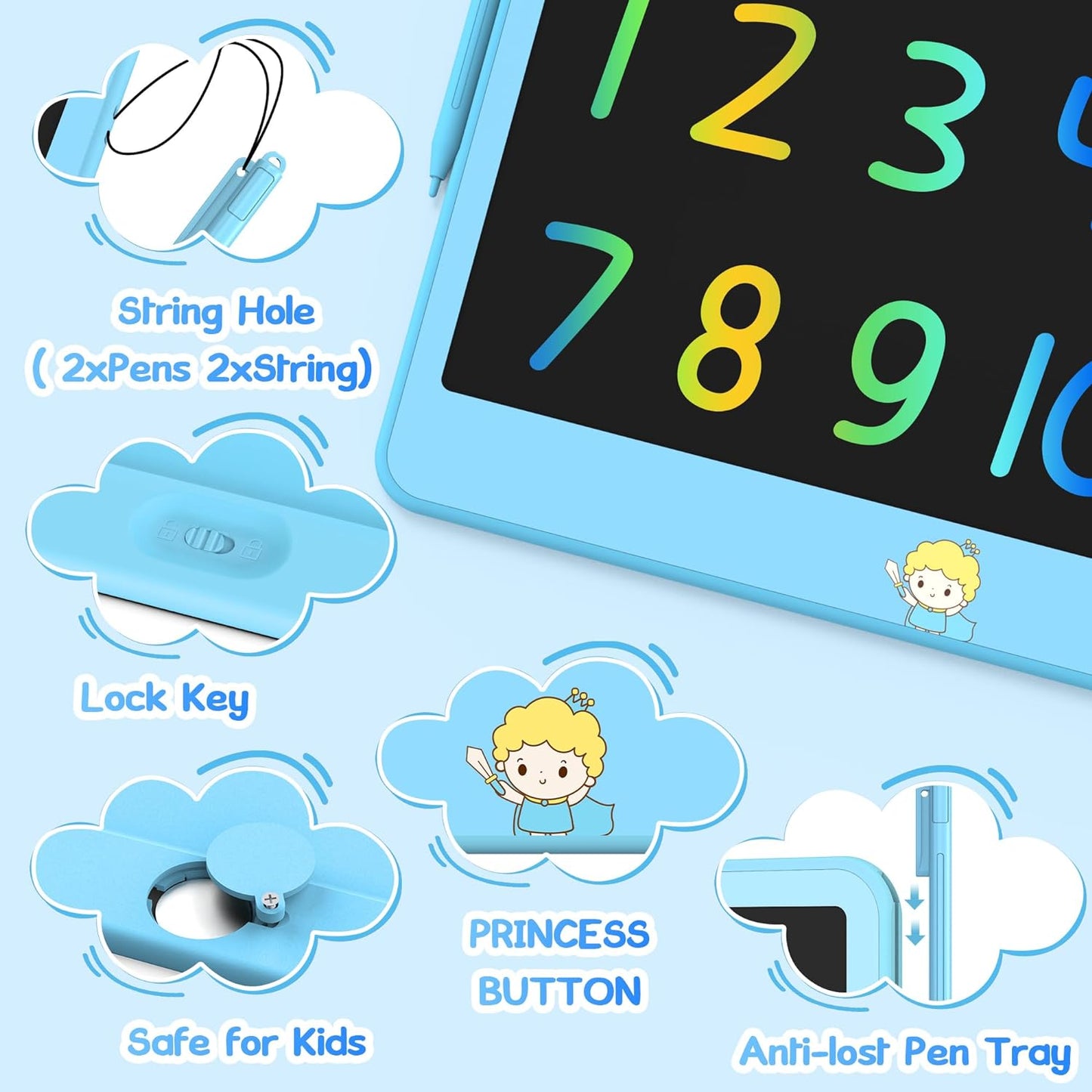 Hockvill LCD Writing Tablet for Kids 12 Inch, Toys for Boys Girls Drawing Pad for 3 4 5 6 7 Year Old Kids Toys, Toddler Erasable Doodle Board Travel Essentials, Children’s Day Gift for Kids - Blue