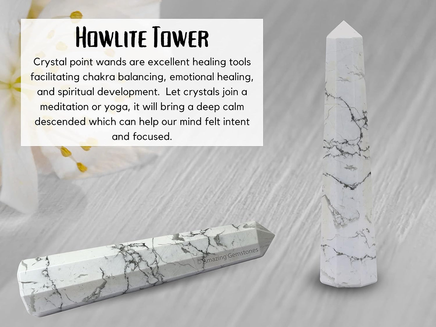 Amazing Gemstone Howlite Crystal Towers - Natural Healing Crystal Point Obelisk for Reiki Healing and Crystal Grid (3 Inch)