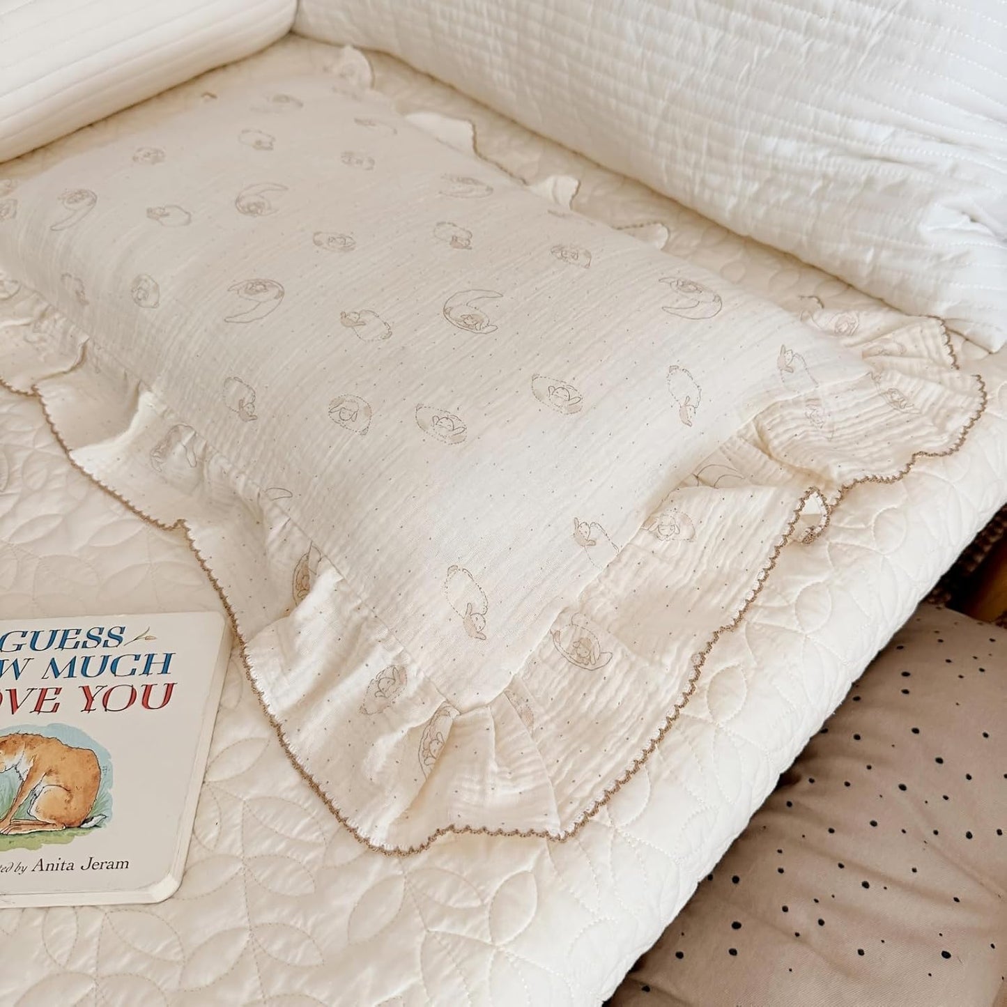 BuLuTu Muslin Toddler Pillow Case, 14"x20", Envelope Closure, 100% Cotton, Girls Boys Pillow Cover, Cute Sheep Pattern Kids Pillowcase Fit for Pillows 12"x16"/13"x18"/14"x19", 1 Pack