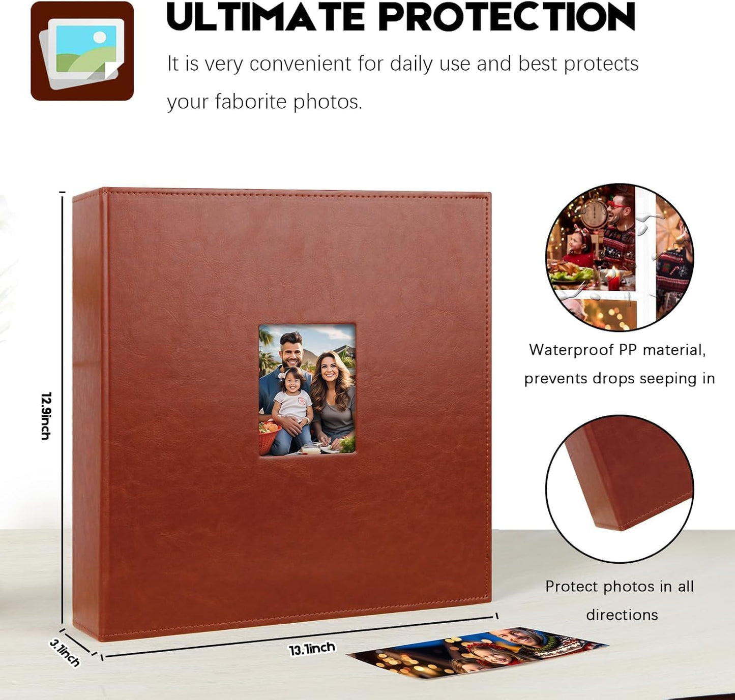 Aevdor 700 Pockets Photo Album 4x6, Extra Large Capacity Leather Cover Wedding Family Photo Albums Holds 700 Horizontal and Vertical Photos, Acid-free Pages 4x6 Photo Album with Front Window (Brown)