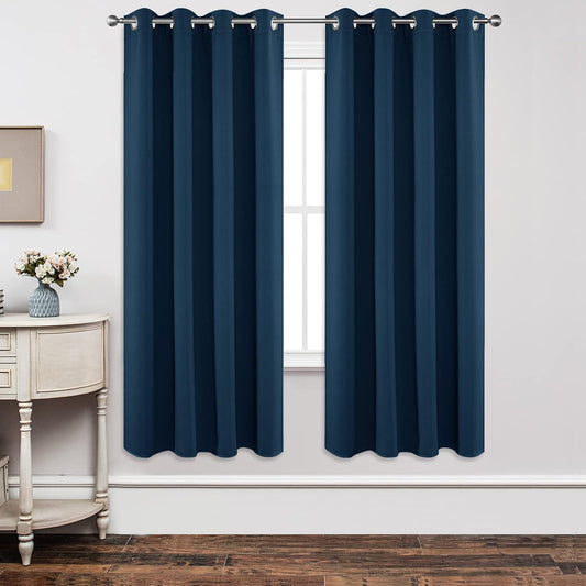 Joydeco Blackout Curtains 72 Inch Length 2 Panels Set, Thermal Insulated Long Curtains& Drapes 2 Burg, Room Darkening Grommet Drapes for Living Room Bedroom Window (W52 x L72 Inch, Navy Blue)