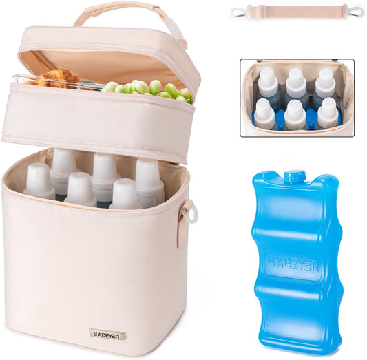 Breastmilk Cooler Bag with Ice Pack Fits 6 Baby Bottles Up to 9 Ounce