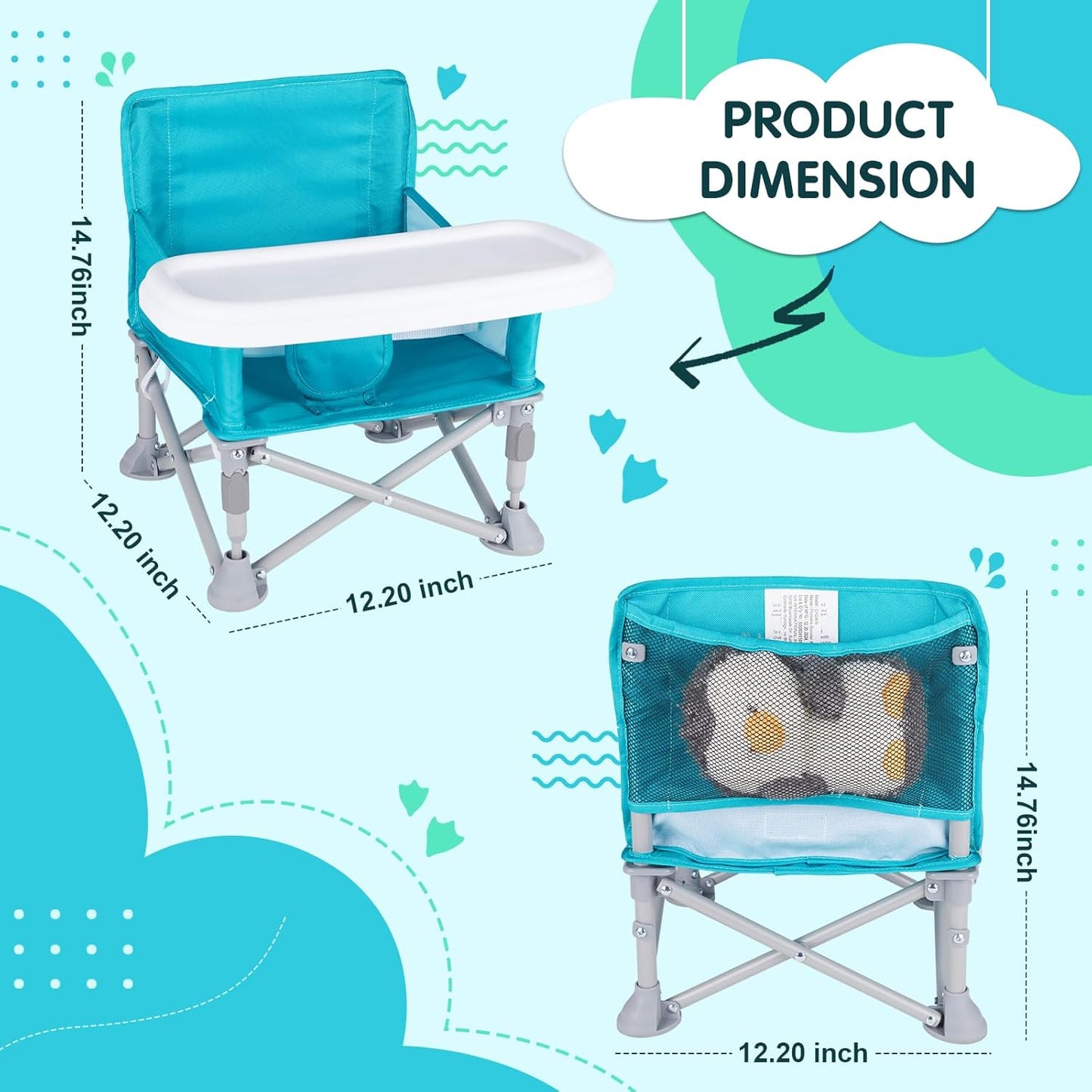 Portable Booster Seat, Toddler Baby Seat with Tray for Dining Table Compact Floor Chair for Camping Lawn Beach Babies Travel 6-36 Months