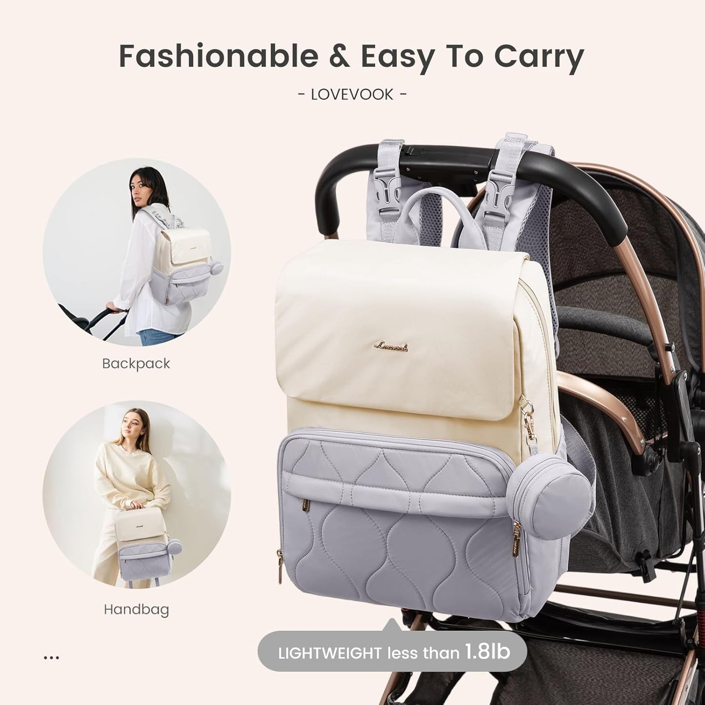 LOVEVOOK Diaper Bag Backpack, Baby Travel Bags for Boys & Girl, Toddler Waterproof Diaper Bag w/Changing Pad, Stroller Straps, Pacifier Case, Newborn Essentials Must Haves Mom