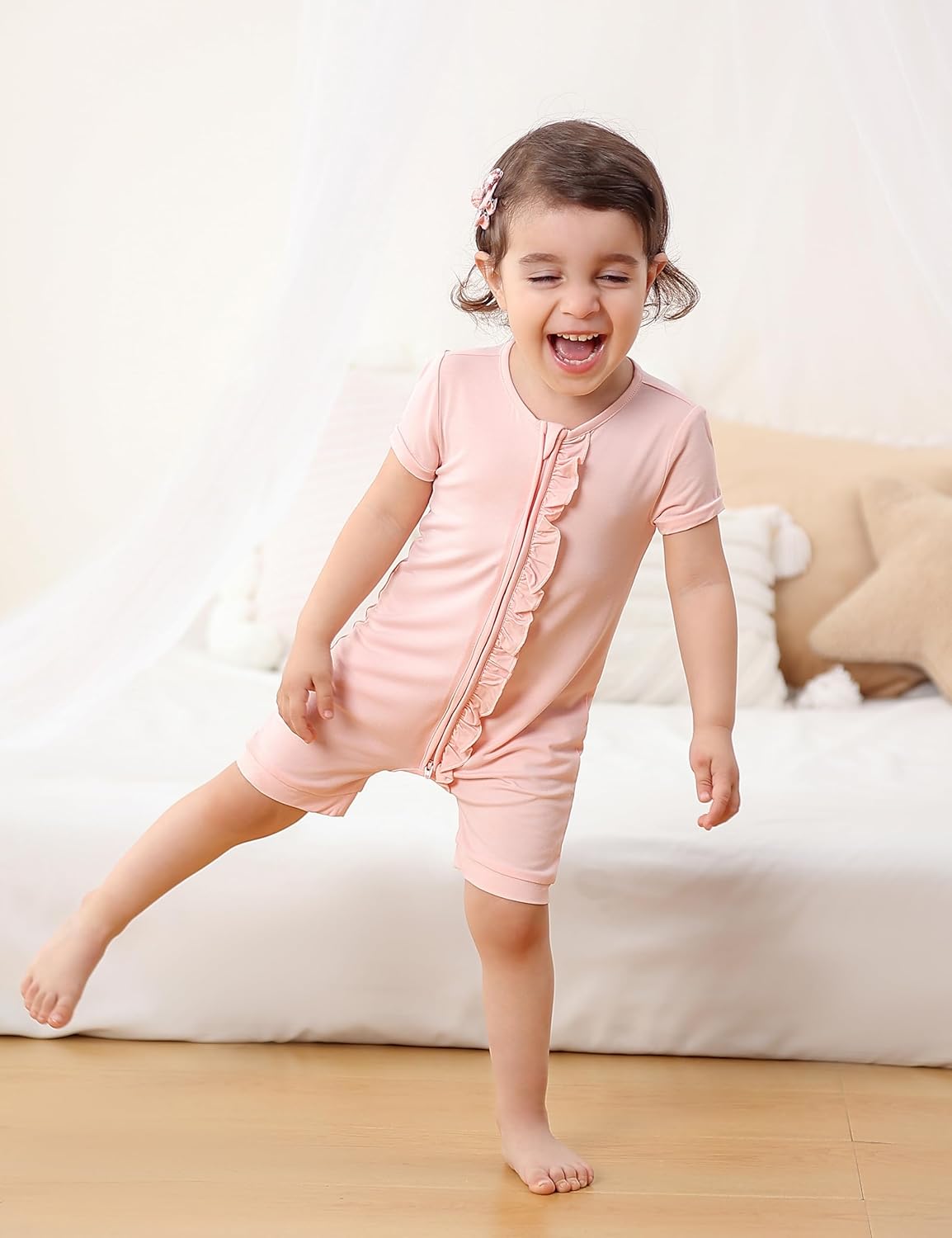 JunNeng Baby Boy Girl 2 Pack Rayon of Bamboo Summer Sleeper Infant Soft Short Sleeve Zipper Footless One-piece Romper