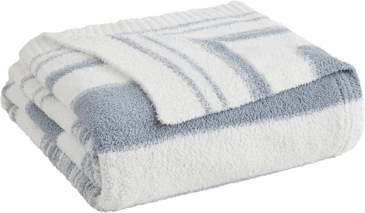 WRENGONGE Grey Blue Throw Blanket, 60x80 Soft Cozy Striped Throw Blankets for Couch, Sofa, Bed, Travel, Lightweight Fluffy Warm Plush Decorative Blankets for Women, Men,Kids Gift