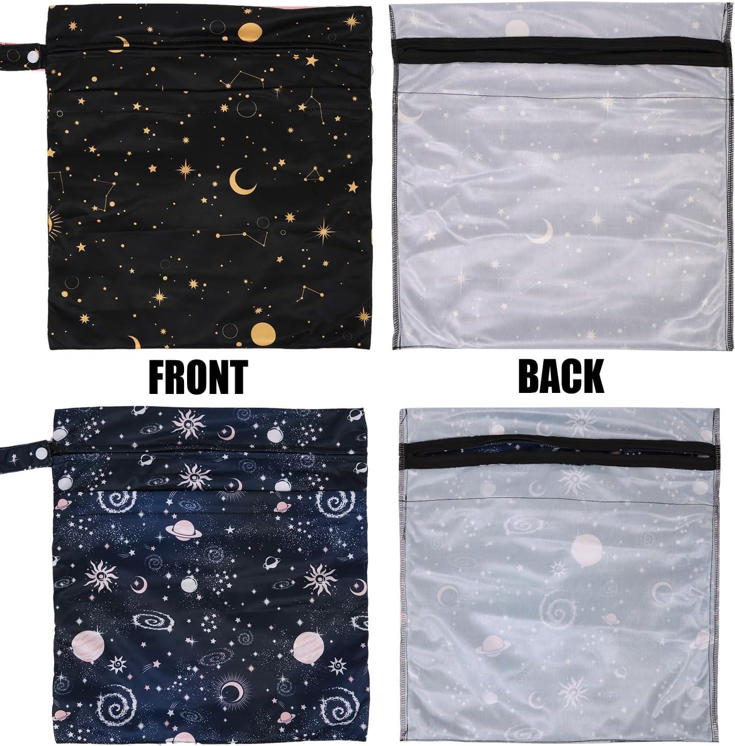 2pcs Travel Waterproof Laundry Bag, Cloth Diaper Wet Dry Bags with Handle & 2 Zipper Pockets, Reusable Washable Dirty Clothes Bag for Baby Adult Travelling Hanging, Bathing Beach Pool Daycare