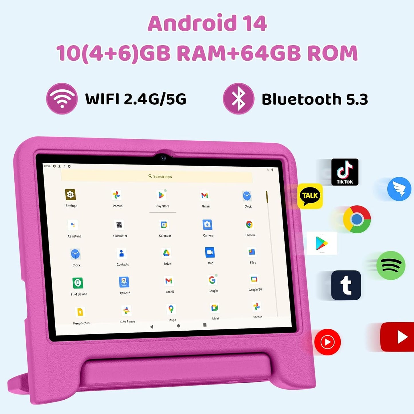 2025 Upgraded Android 14 Tablet, 10inch Kids Tablet, Octa-core CPU, 10GB+64GB+1TB Expand Tablets for Kids with Kids Space, Parental Control, 6000mAh Big Battery, HD Touchscreen Display Tableta