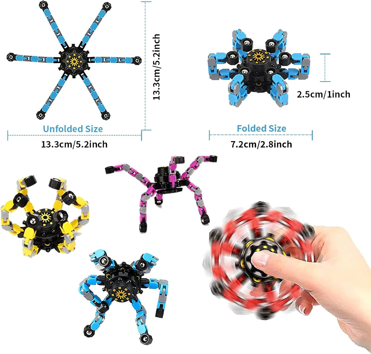 4 Pcs Finger Spinners Sensory Toys, Creative Transformable Chain Robot Toy Fidget Finger Spinners DIY Stress Relief Toy with Transformable Chain for Boys Girls