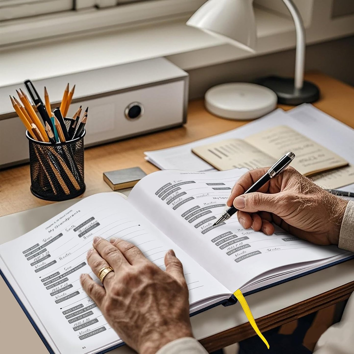 Artmag Grandpa's Life Story Journal Family Keepsake Book Linen Hardcover for Grandpa to Share His Memories, with 250+ Prompt Questions Gift for Birthday Father's Day Christmas (Blue)