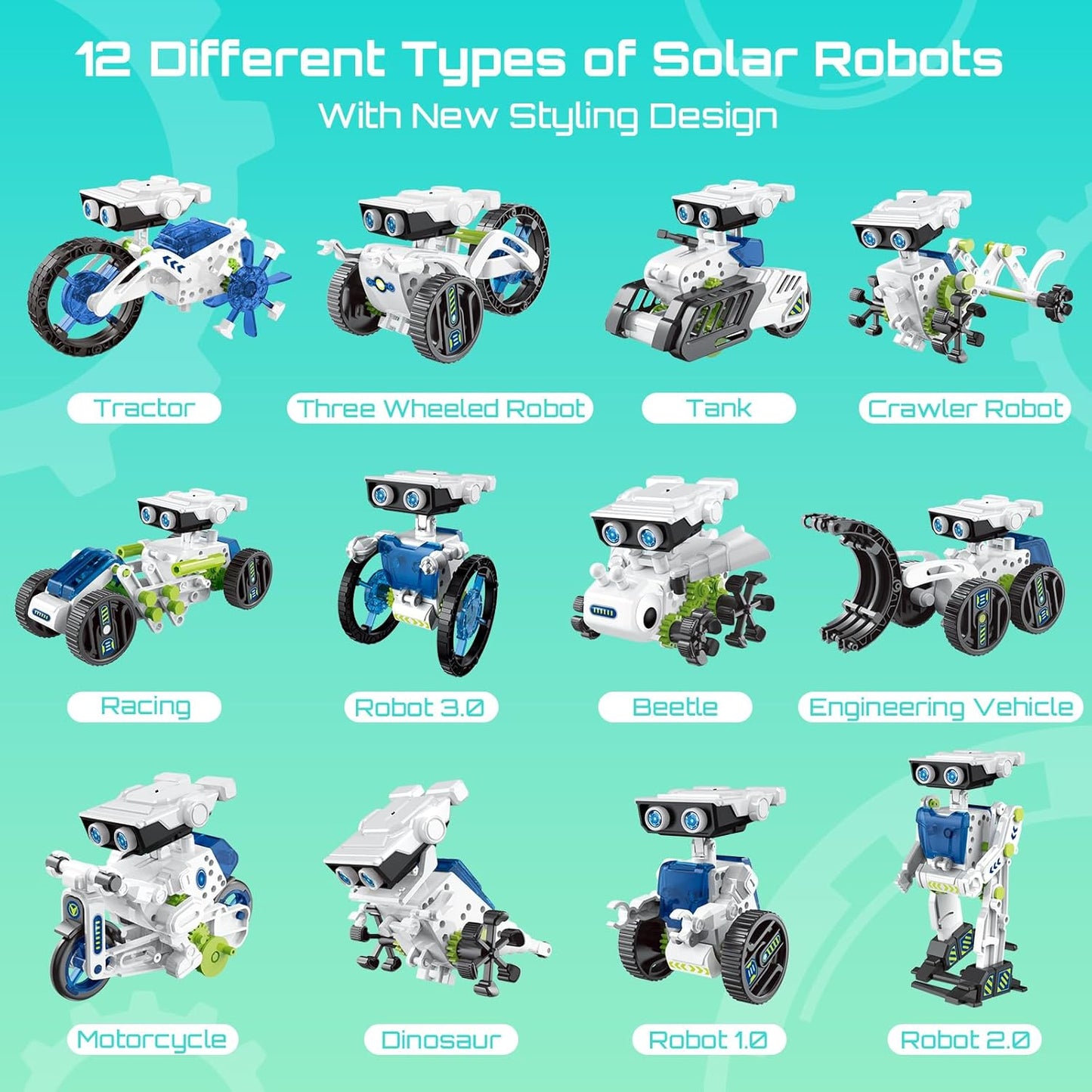 12-in-1 Solar Robot Kit for Kids 8-12, STEM Educational Building Toys with Solar & Battery Power, DIY Science Experiment Projects, Easter Birthday Gifts for Boys Girls Age 8 9 10 11 12 Years Old-Green