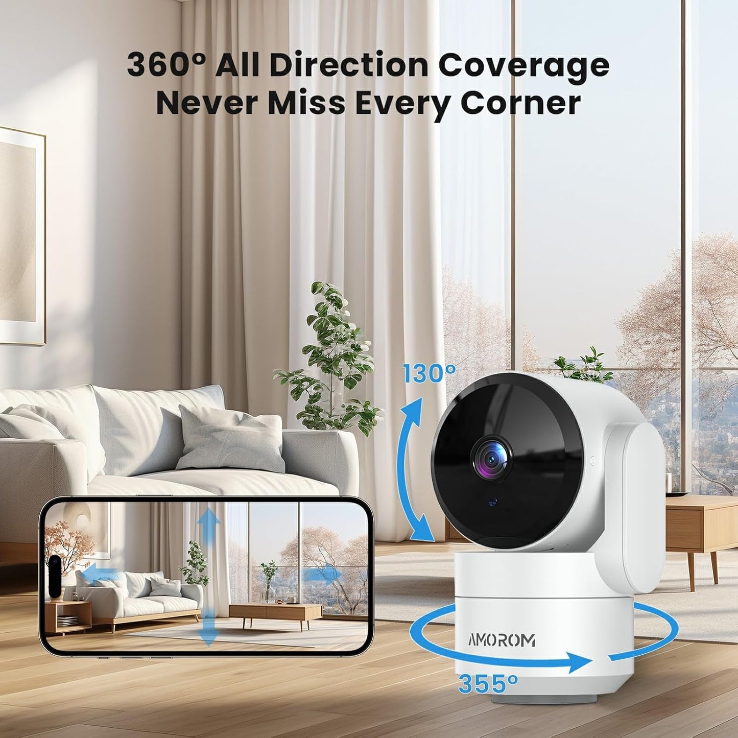 Indoor Security Camera 360° with Pan/Tilt, Pet Dog Baby Monitor, 1080P HD Night Vision, Motion Detection, 2-Way Talk, Alexa & Google Home Compatible (2.4GHz WiFi)