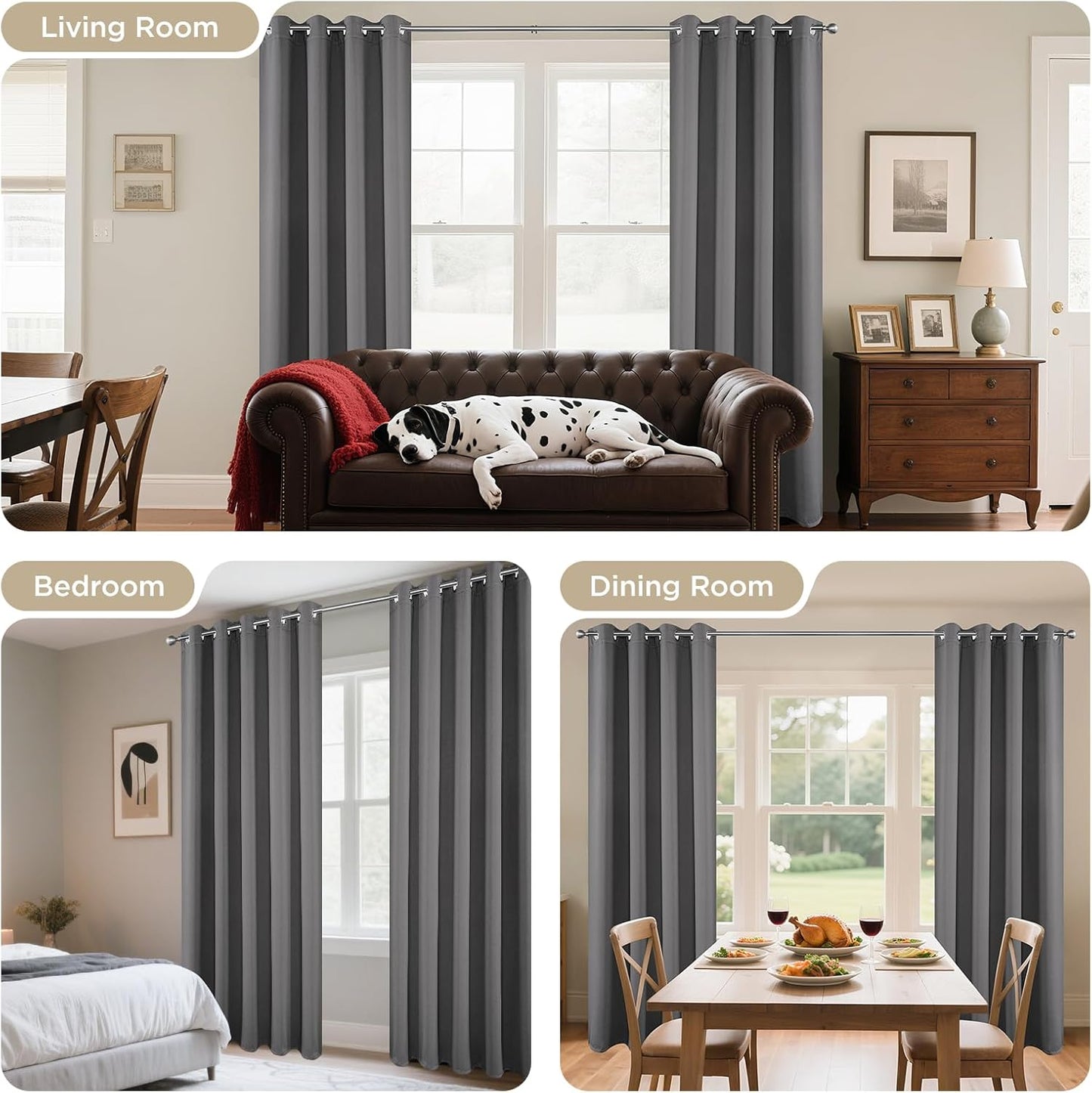 Joydeco Blackout Curtains 45 inch Length 2 Panels Set, Thermal Insulated Long Curtains & Drapes 2 Burg, Room Darkening Grommet Drapes for Bedroom Living Room Windows (W52 x L45 Inch, Light Grey)