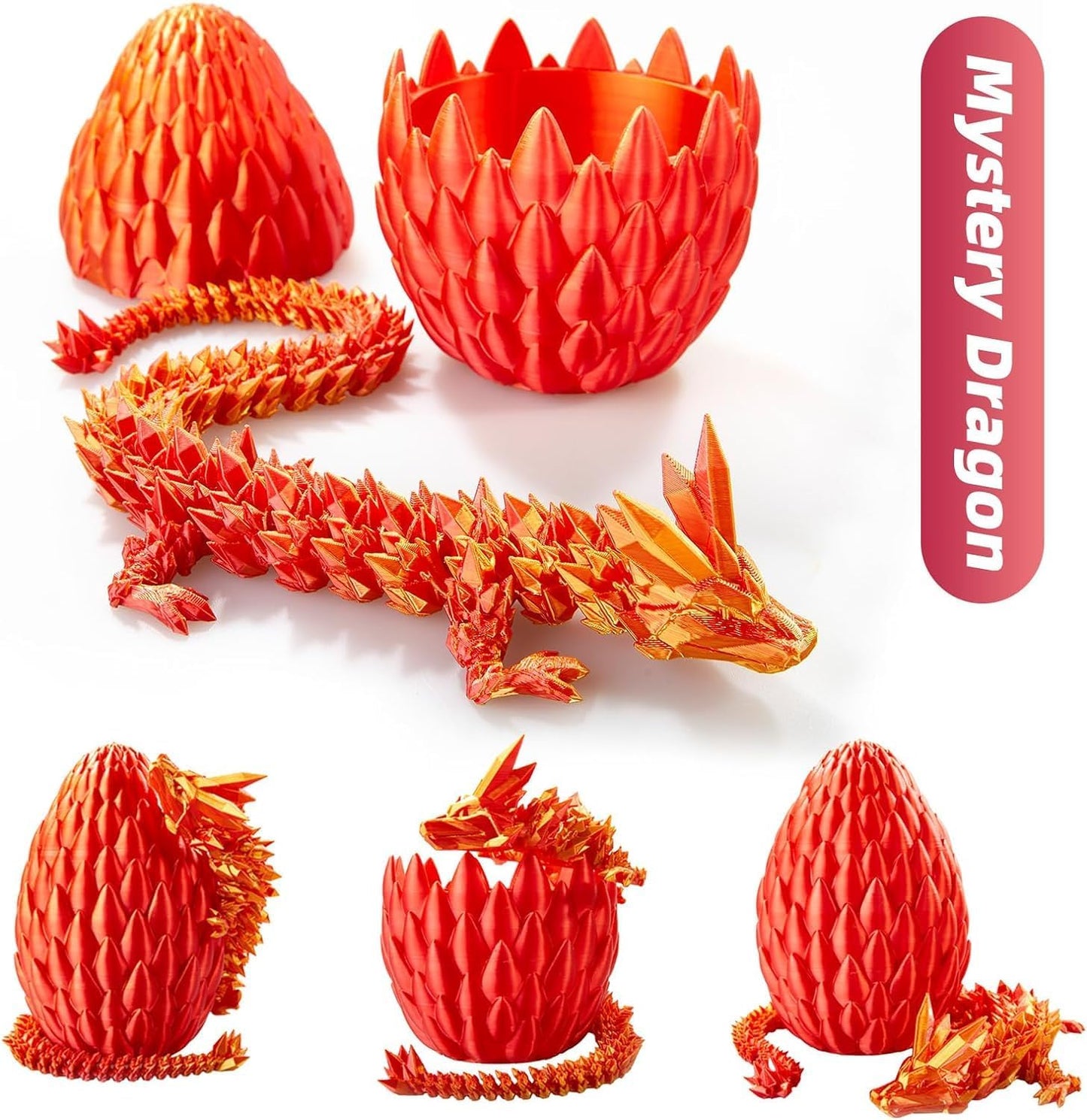 3D Printed Dragon Egg, 15Inch Crystal Dragon in Dragon Egg,Surprise Egg,Articulated Dragon,Fidget Toys for Executive Home Office Decor,Toys for Kids Gifts