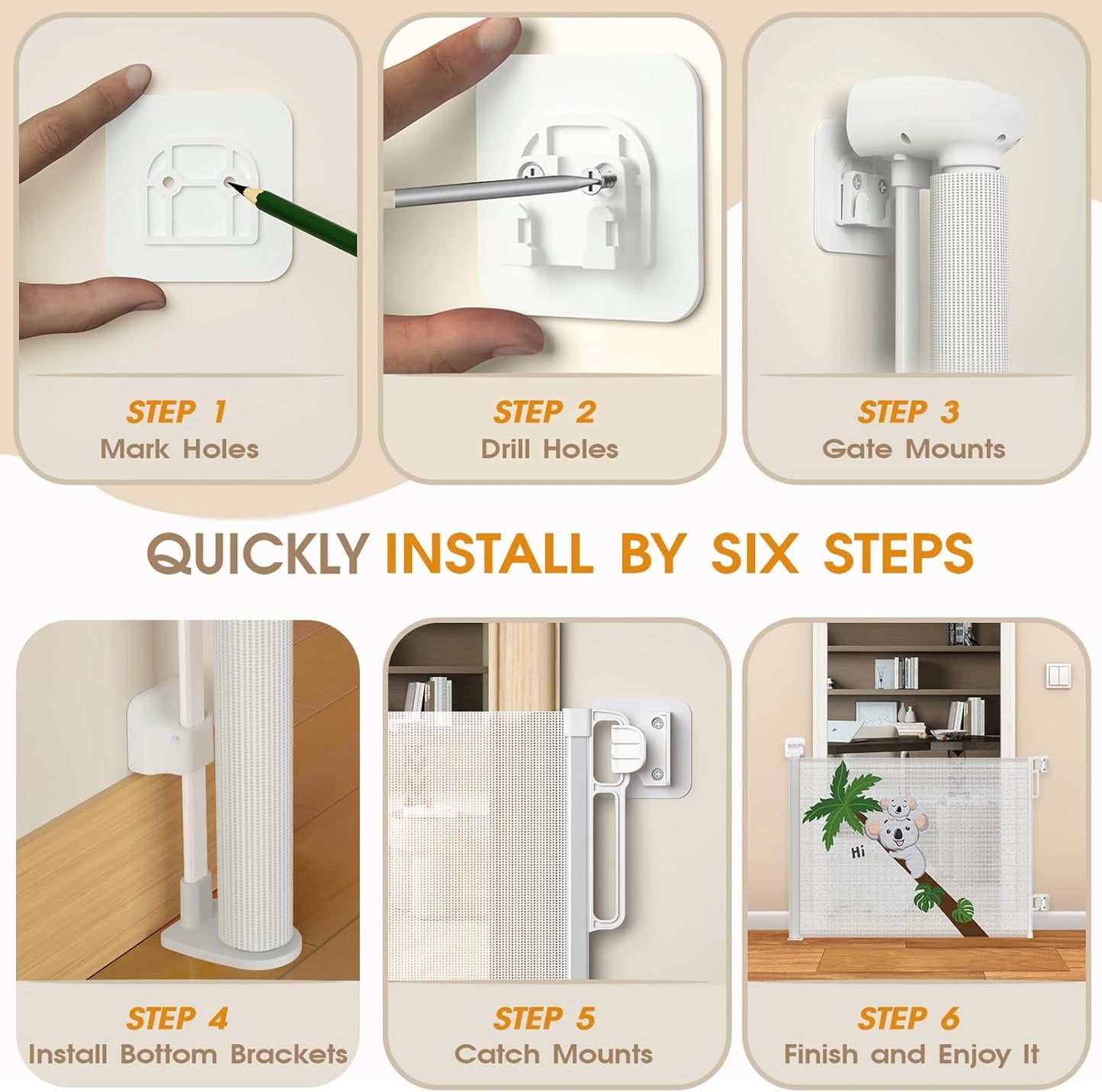 HOMEAL Retractable Baby Gate for Stairs & Doorways, Outdoor Indoor Retractable Mesh Gates for Kids and Pet, Extra Wide Baby Gate for for Deck, Porch, Hallways, Patio(Sloth,Width Up to 71")