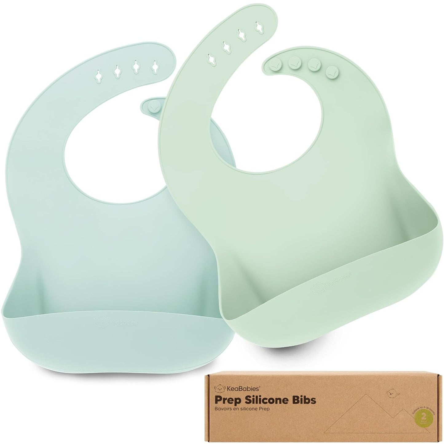 KeaBabies 2-Pack Silicone Baby Bibs for Eating - Sturdy Food-Grade Silicone Bibs for Babies Girl, Boy, Large Food Catcher, Clean & Put On Easily, Waterproof Toddler Feeding Essentials(Pastel Sky)