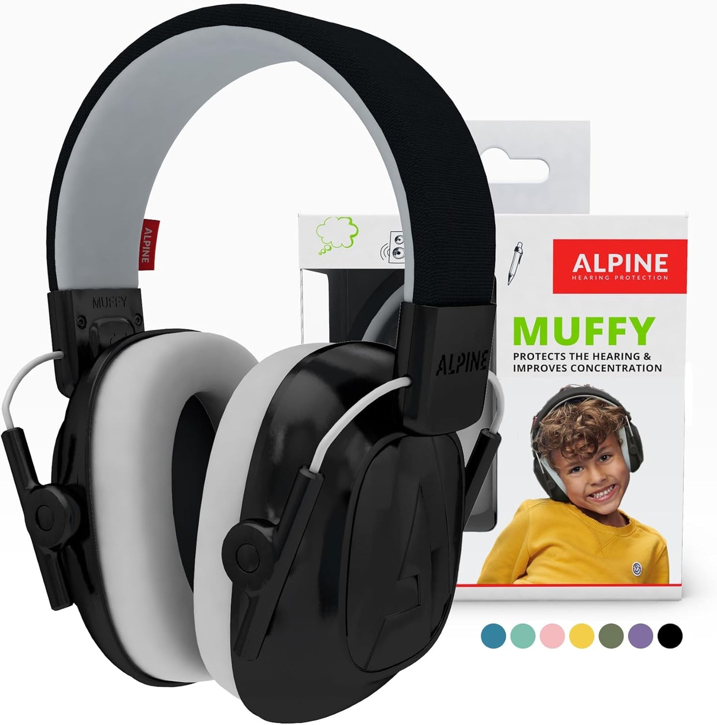 Alpine Muffy Kids - Hearing Protection - CE & ANSI Certified - Adjustable for Ages 3-16 years - Noise Cancelling Headphones - 25dB Sound Reduction Ideal for Protection and Concentration Aid – Black