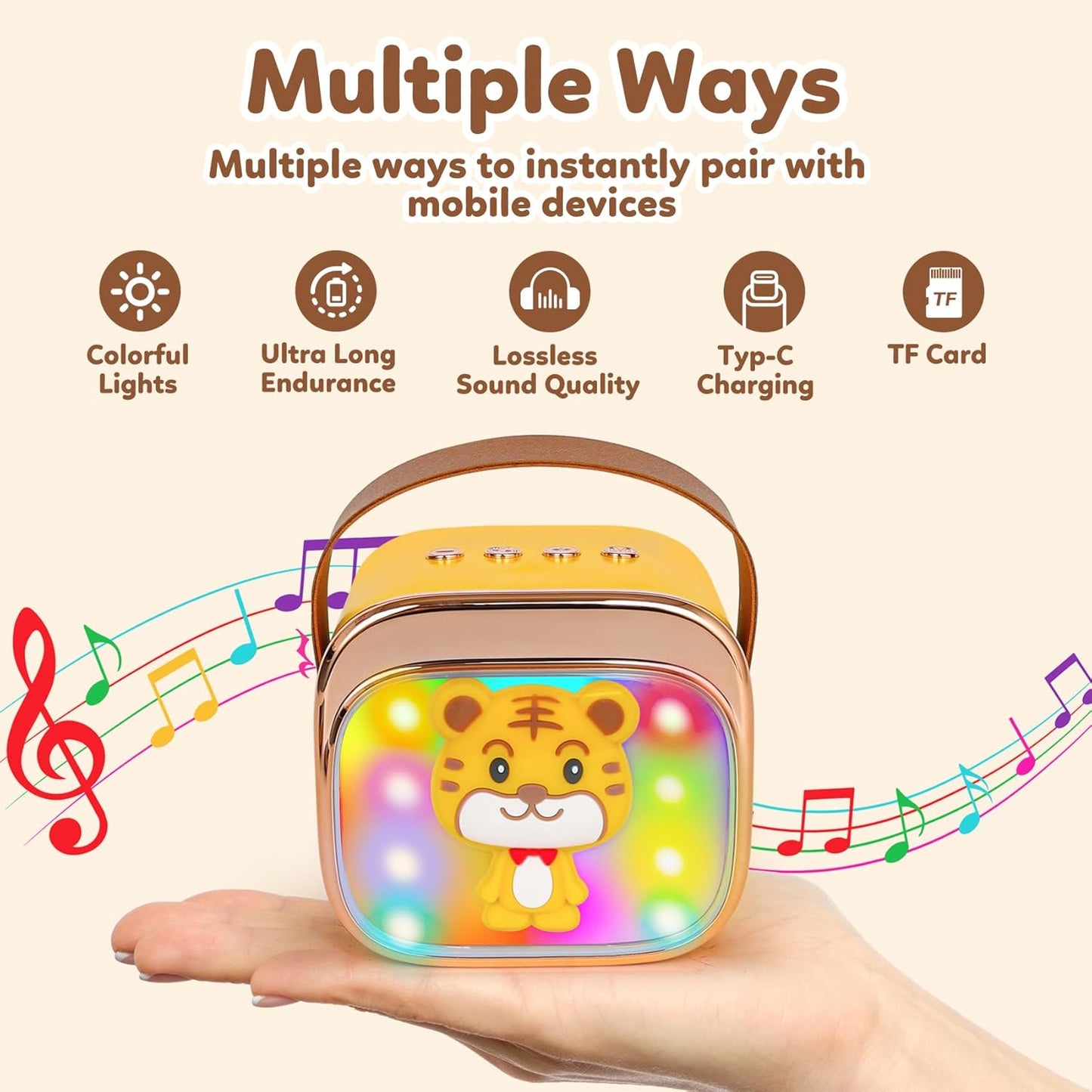 Karaoke Machine for Kids, Portable Mini Karaoke Machine with 2 Wireless Microphones, 4 5 6 7 8 9 10 Years Old Girl Boy Easter Christmas Birthday Gift Tiger Speaker Toys