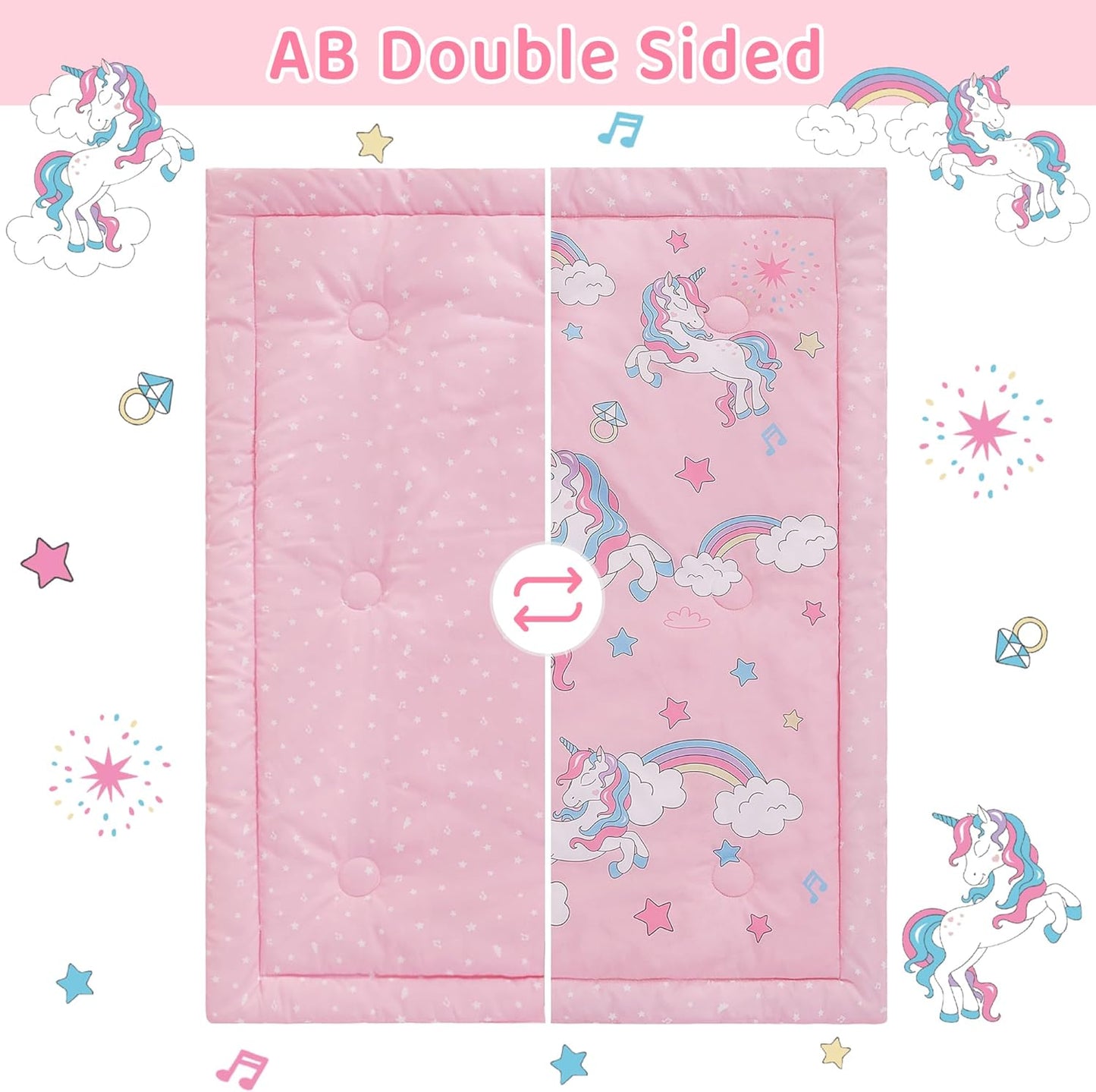 Viviland 3 Pieces Baby Bedding Set for Boy Girls, Baby Bedding Set for Newborn, Infant & Toddler - Unicorn